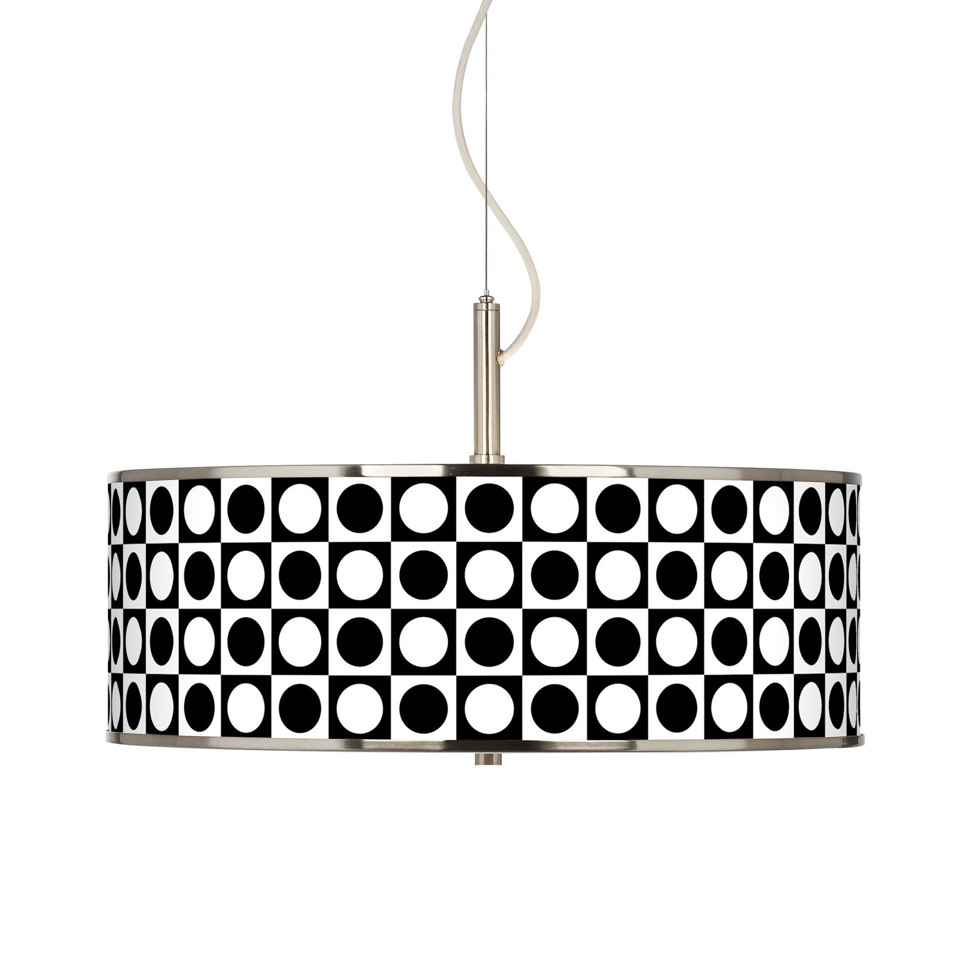 Black and White Dotted Squares Giclee Glow 20" Pendant Light