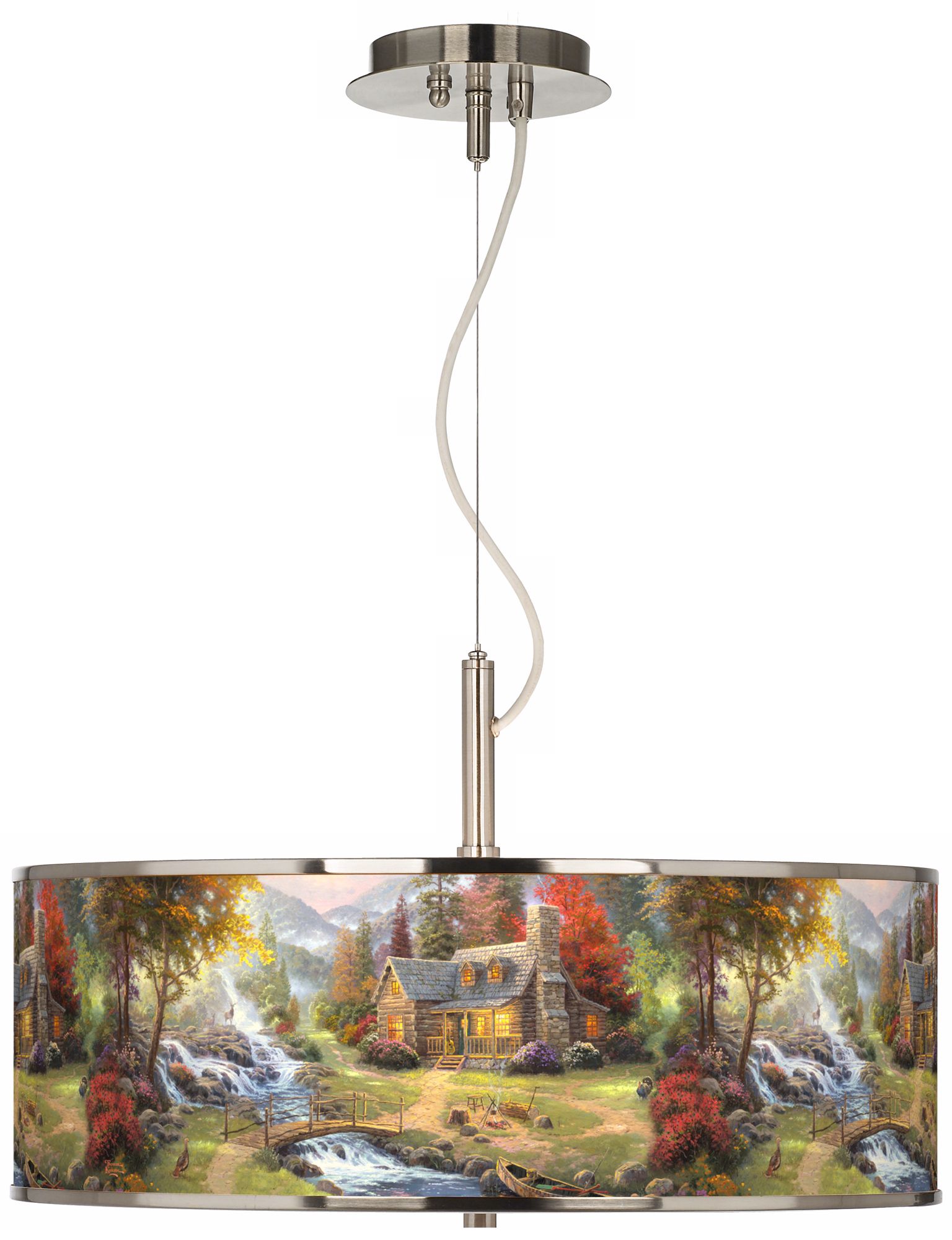 Thomas Kinkade Mountain Paradise Giclee 20" Pendant Light 