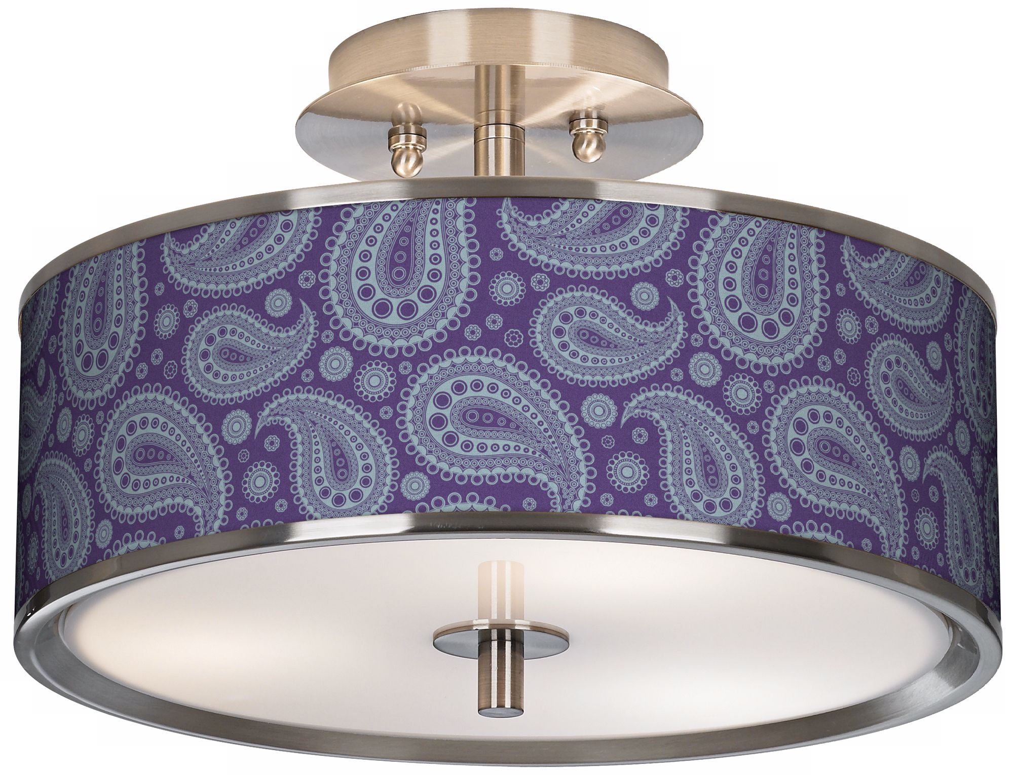 Purple Paisley Linen Giclee Glow 14" Wide Ceiling Light