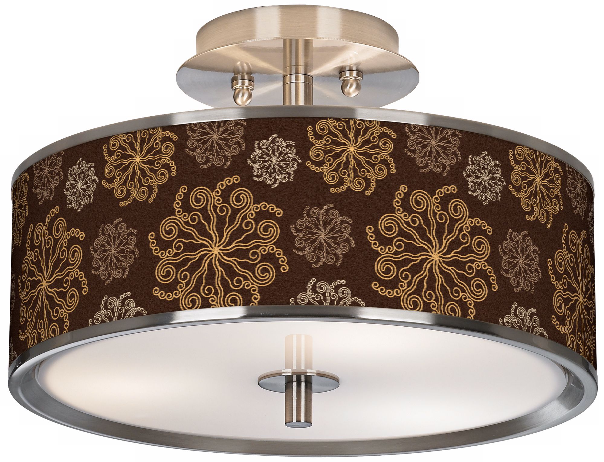 Chocolate Blossom Linen Giclee Glow 14" Wide Ceiling Light