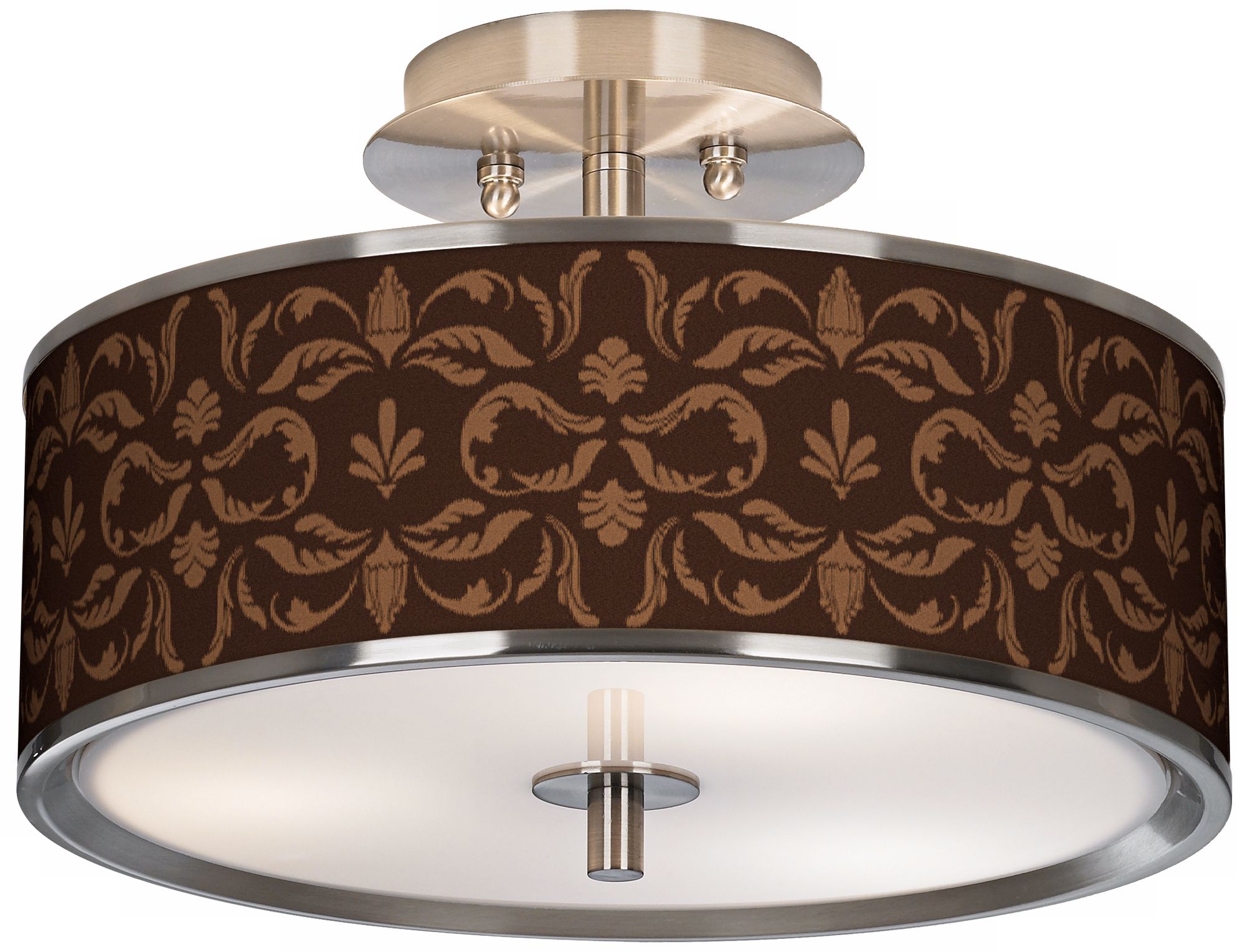 Mocha Flourish Linen Giclee Glow 14" Wide Ceiling Light