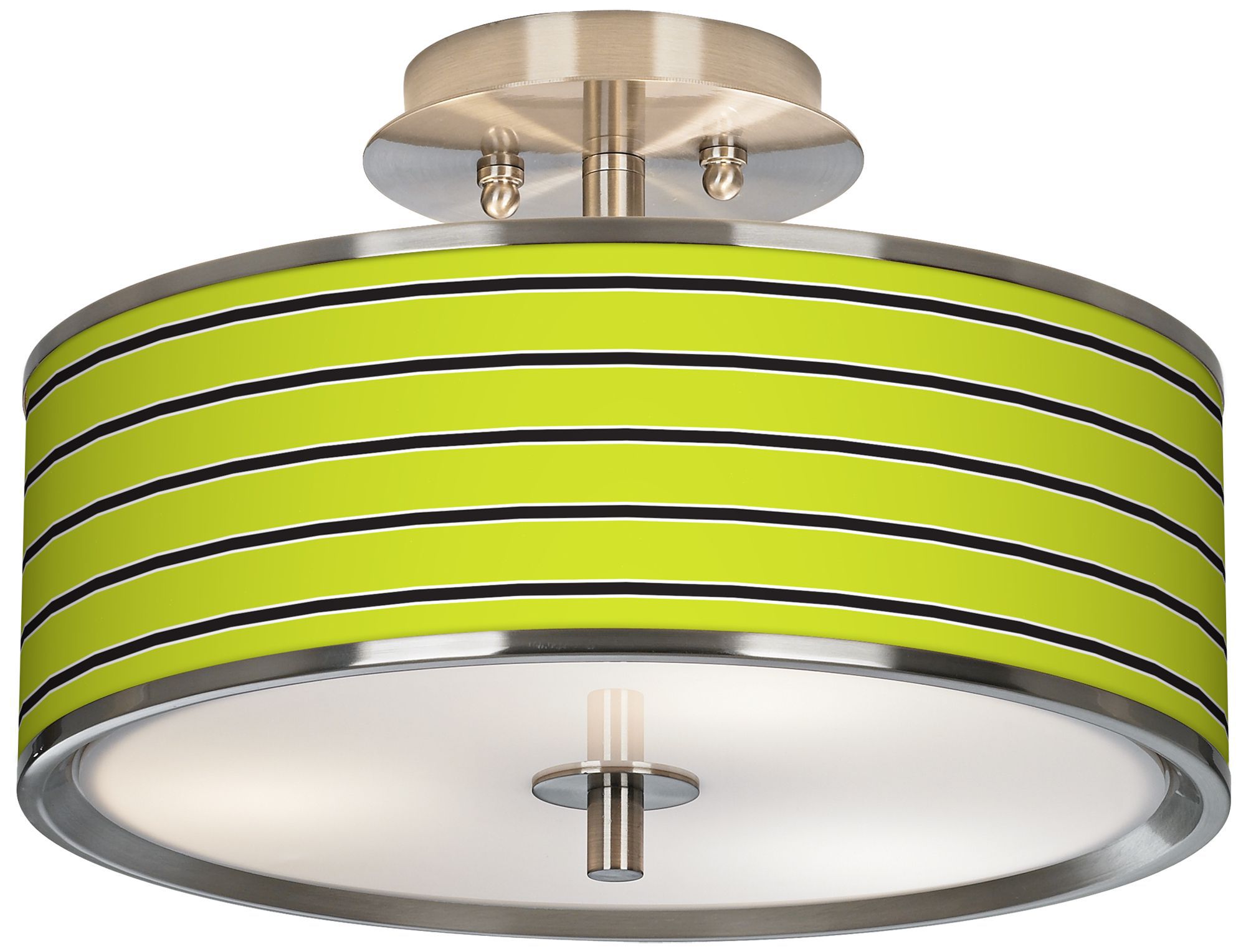 Bold Lime Green Stripe Giclee Glow 14" Wide Ceiling Light