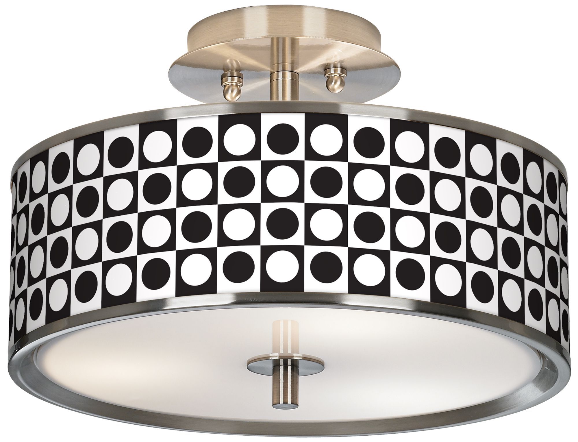 Black and White Dotted Squares Giclee Glow 14" Ceiling Light