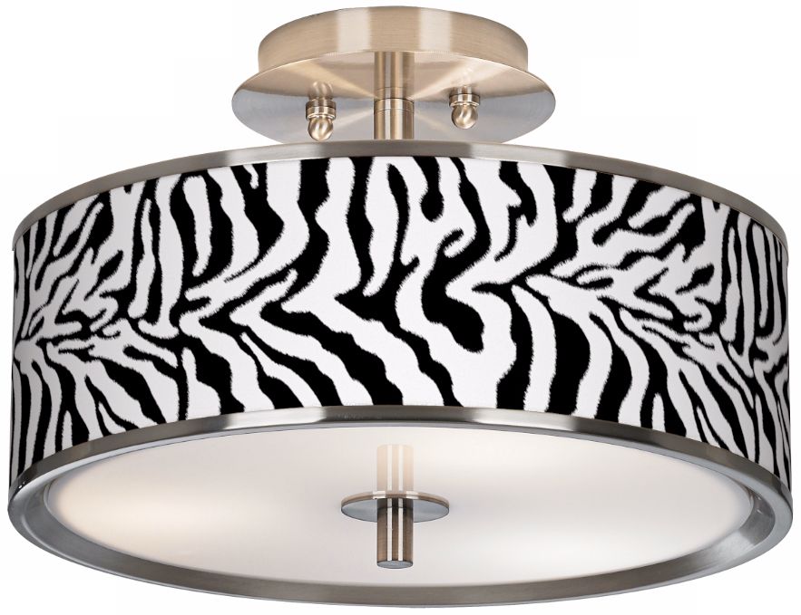 Safari Zebra Giclee Glow 14" Wide Ceiling Light