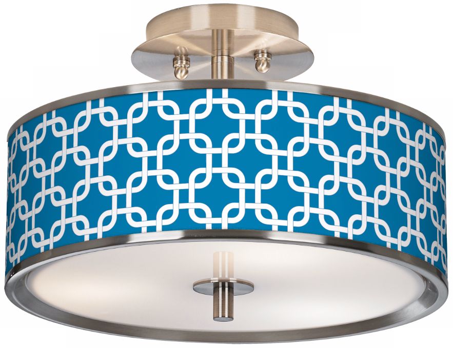 Blue Lattice Giclee Glow 14" Wide Ceiling Light