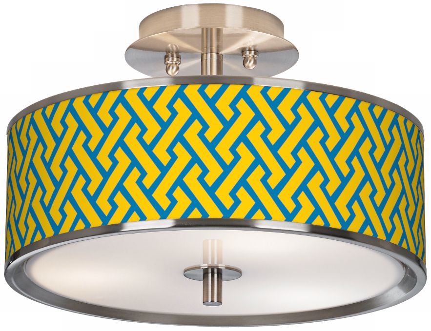 Yellow Brick Weave Giclee Glow 14" Wide Ceiling Light