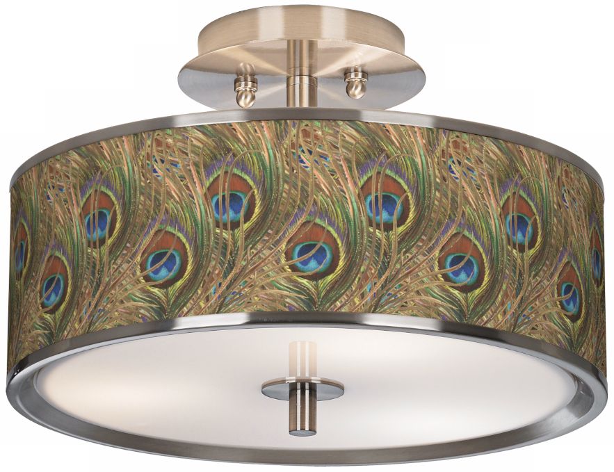 Iridescent Feather Giclee Glow 14" Wide Ceiling Light
