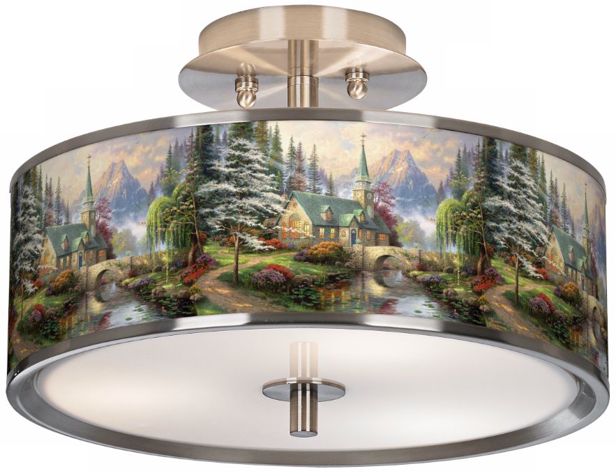 Thomas Kinkade Dogwood Chapel 14" Giclee Ceiling Light