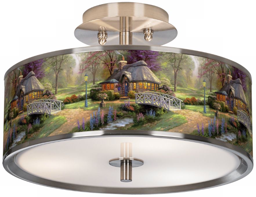 Thomas Kinkade Friendship Cottage 14" Giclee Ceiling Light