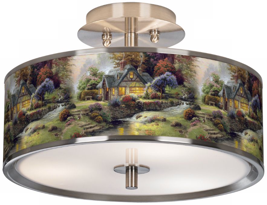 Thomas Kinkade Stillwater Cottage 14" Giclee Ceiling Light