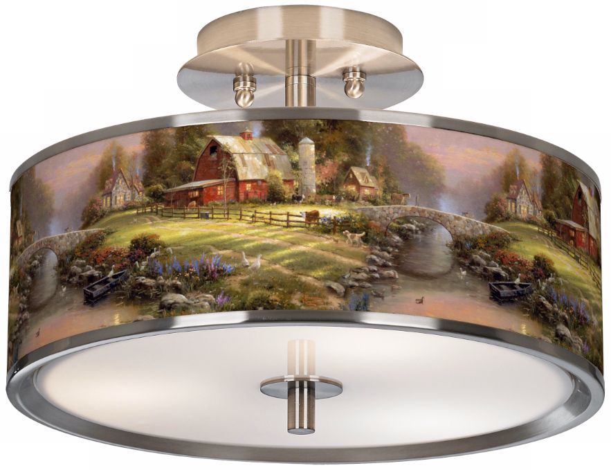 Thomas Kinkade Sunset at Riverbend Farm 14" Ceiling Light