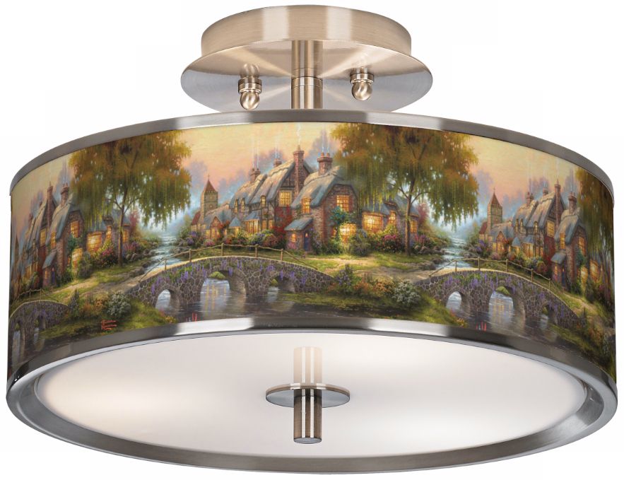 Thomas Kinkade Cobblestone Bridge 14" Wide Ceiling Light