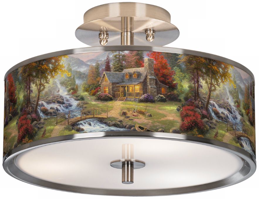 Thomas Kinkade Mountain Paradise 14" Wide Ceiling Light