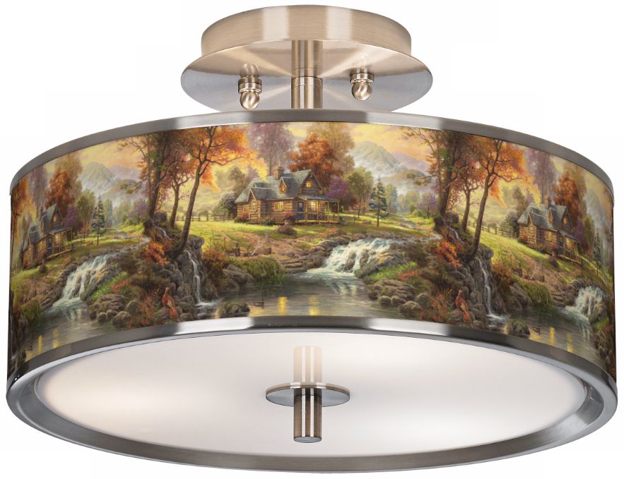Thomas Kinkade Mountain Retreat 14" Wide Ceiling Light