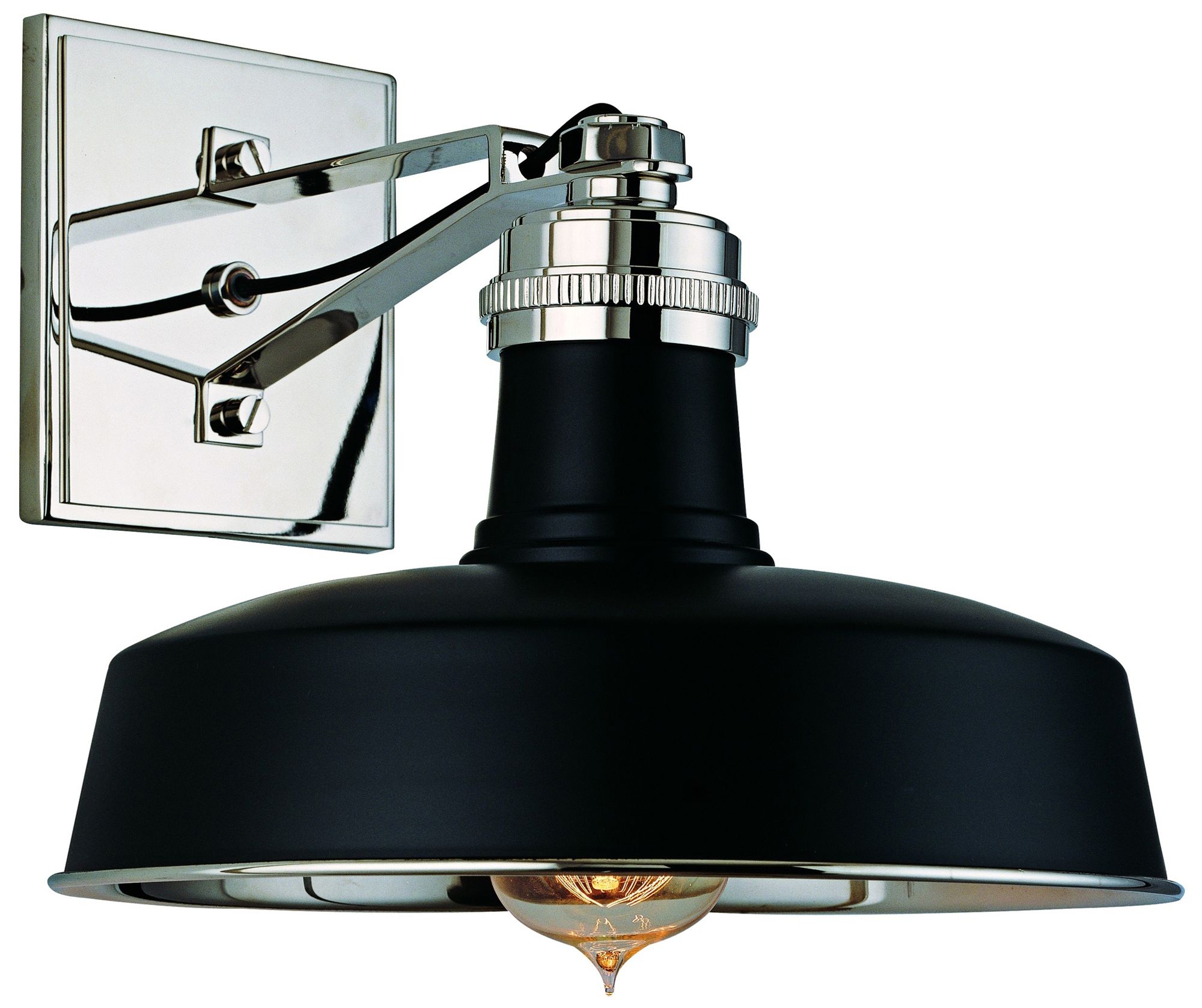 Hudson Falls Polished Nickel and Black Wall Sconce