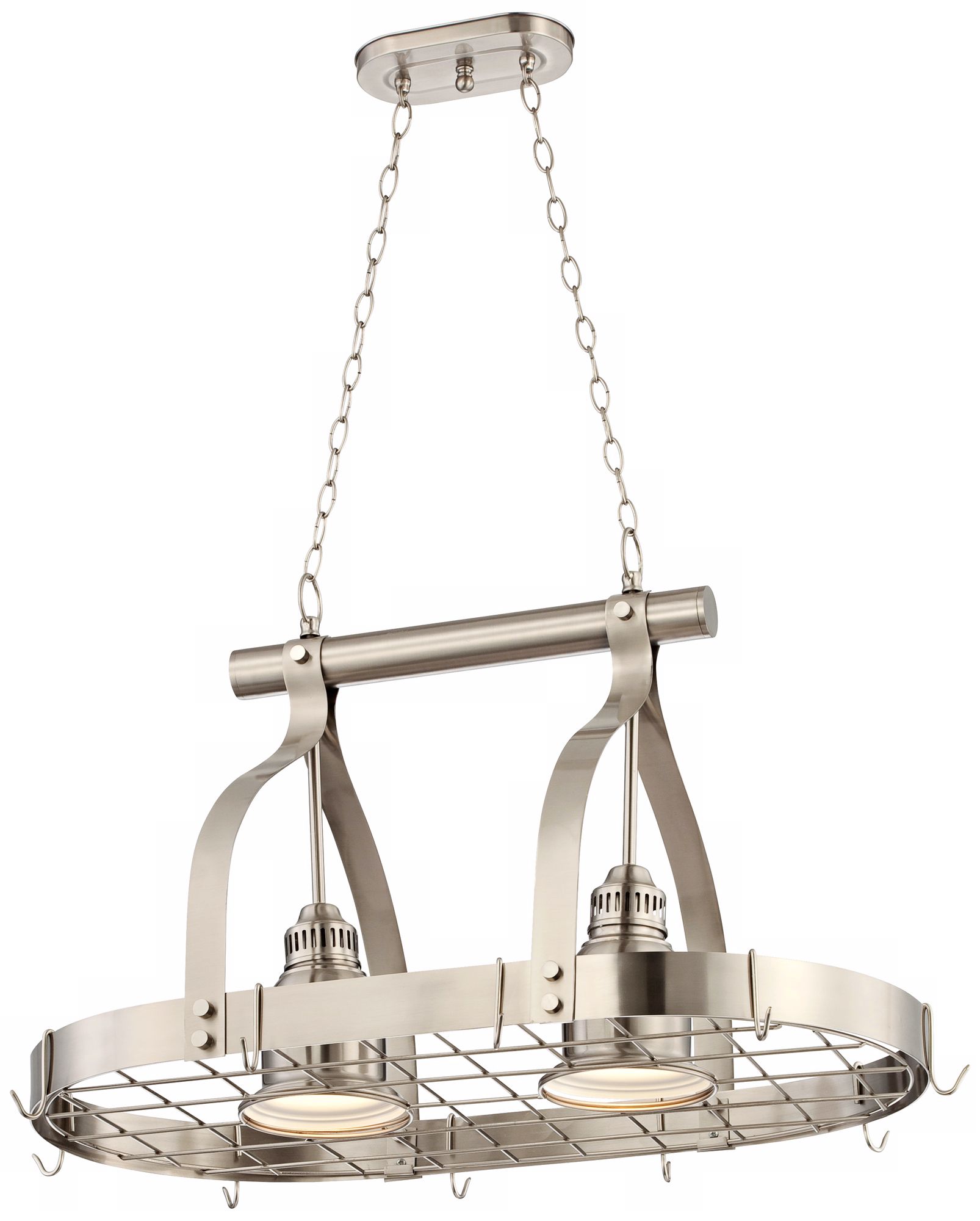 2 Light Brushed Nickel Finish Hanging Pot Rack Chandelier