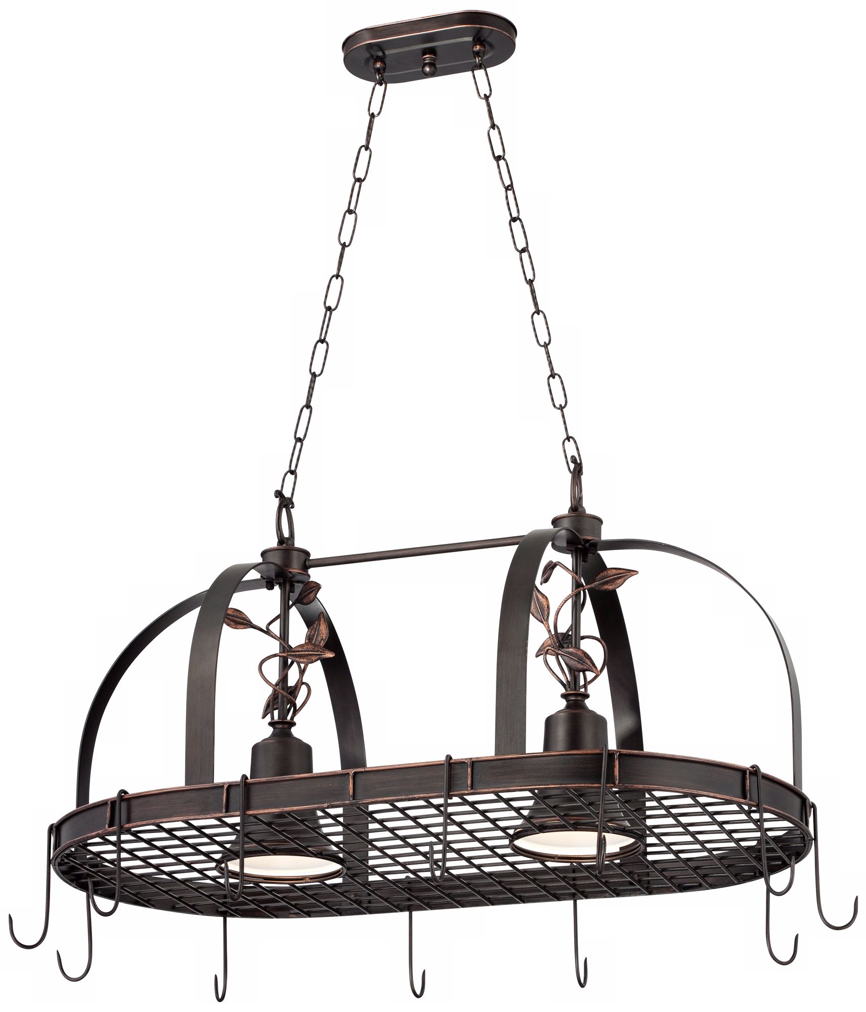 2 Light Bronze Finish Hanging Pot Rack Chandelier