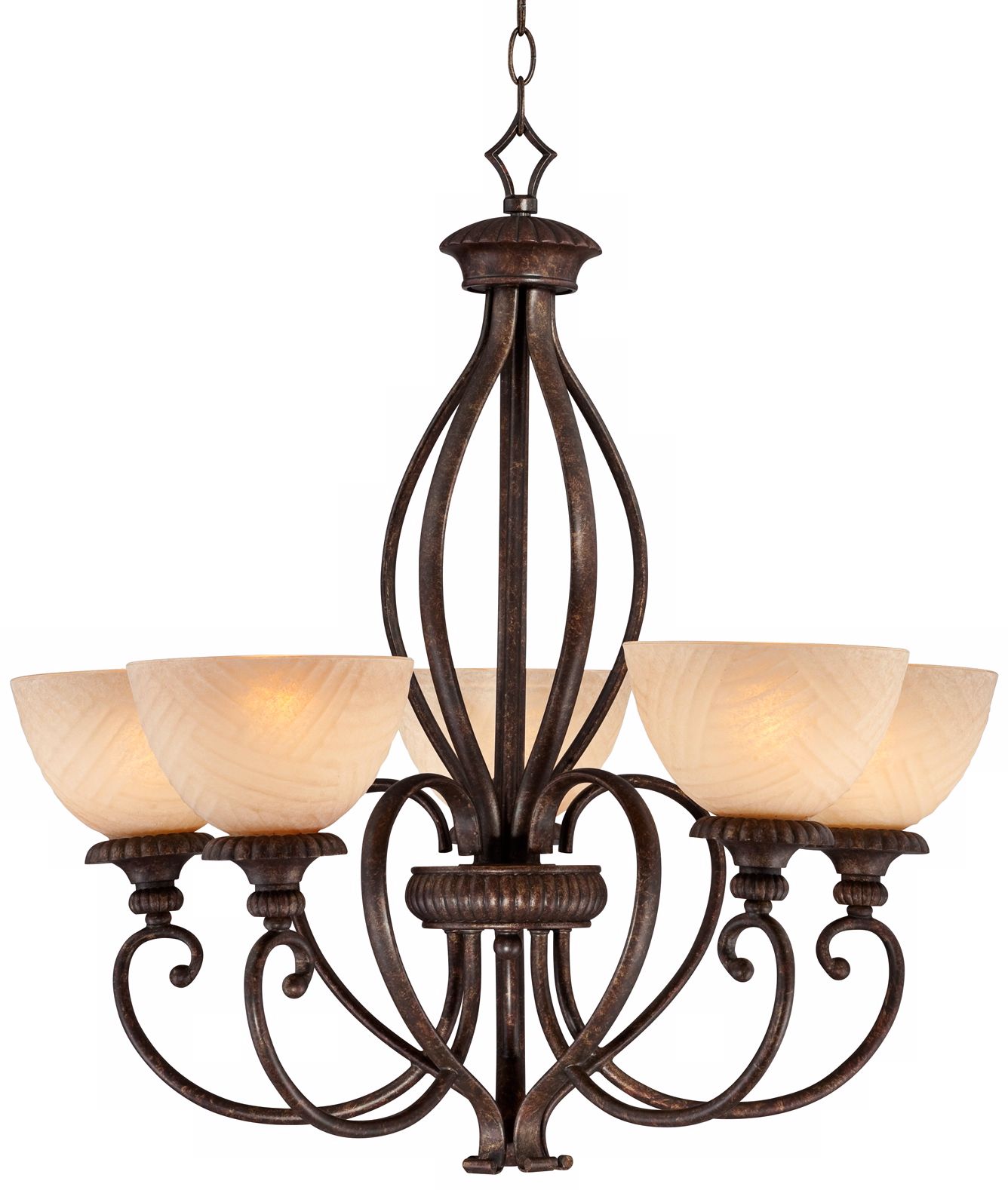 5 Light Iron and Scavo Glass Chandelier