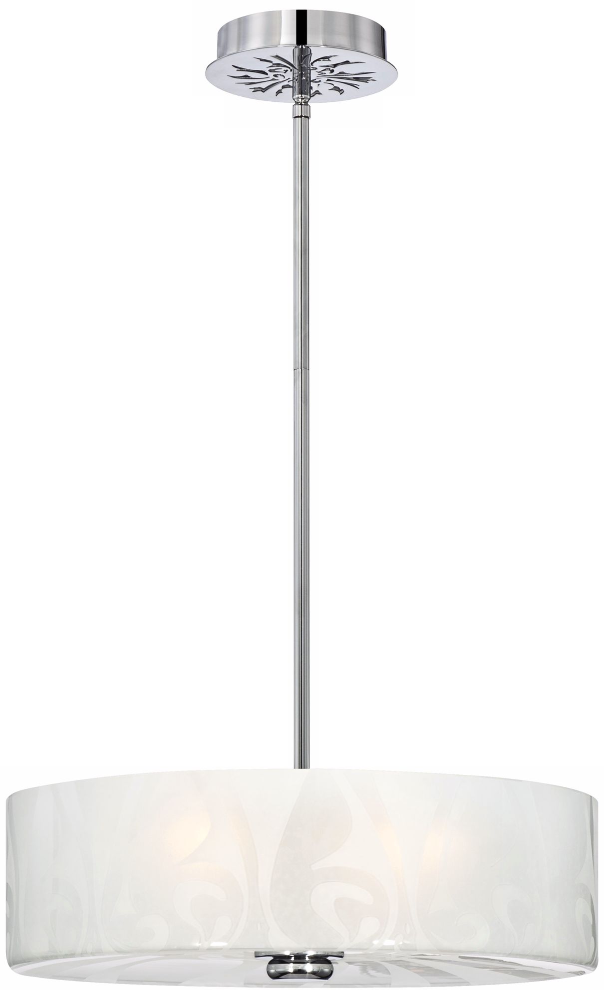Etched Glass Brushed Nickel 3-Light Pendant Chandelier
