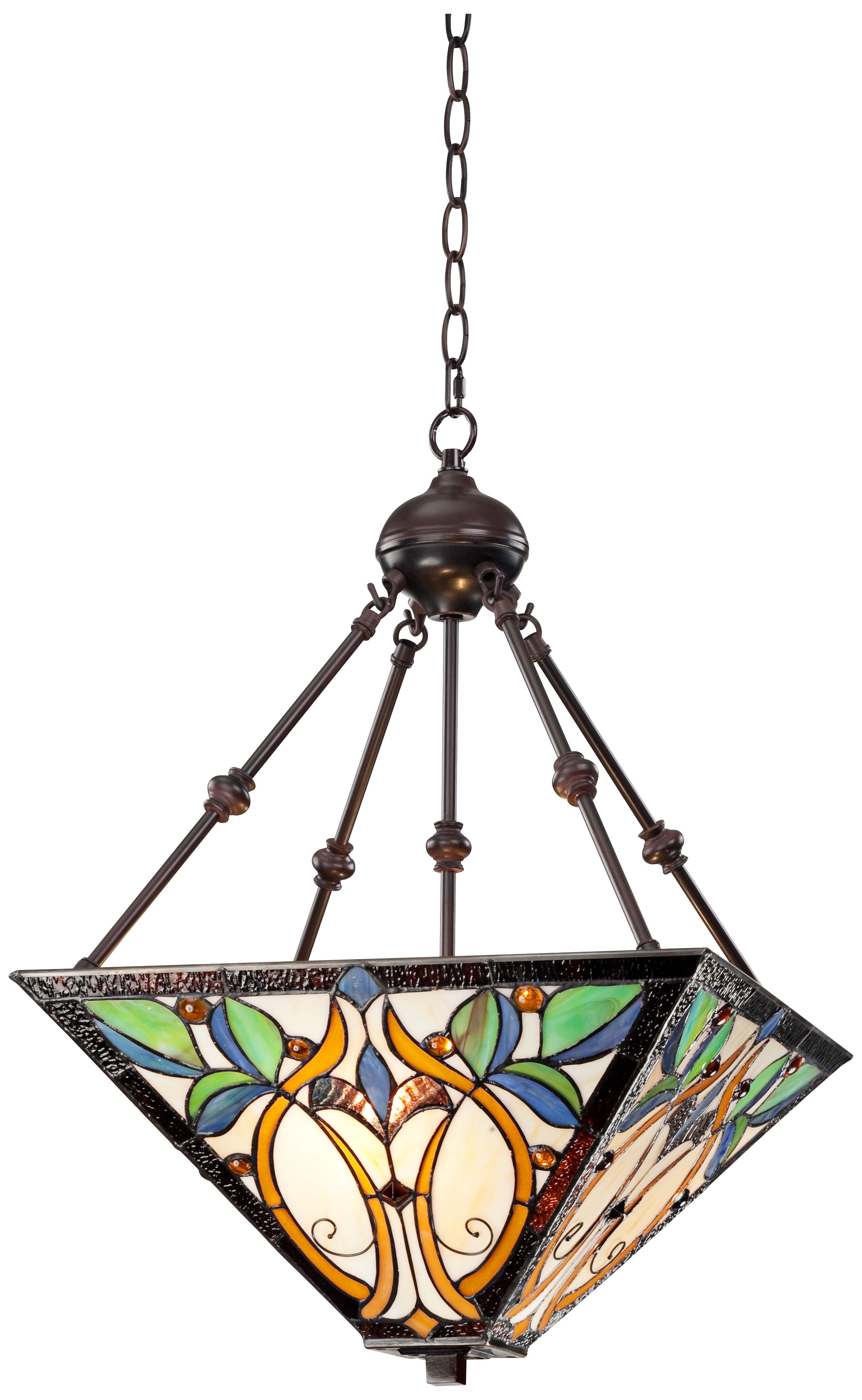 Tiffany Style 2-Light Leaf 26" High Glass Pendant Light