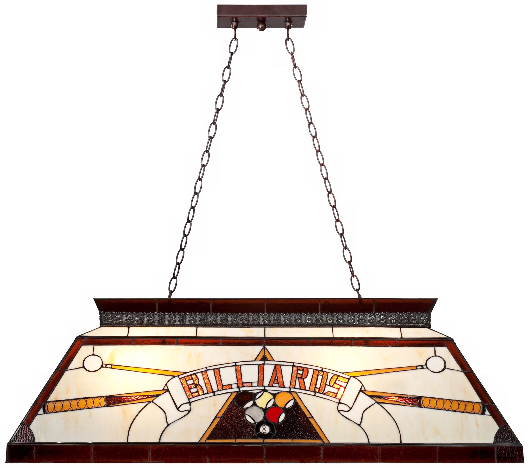 Red and Cream Tiffany Glass Billiards Pool Table Light