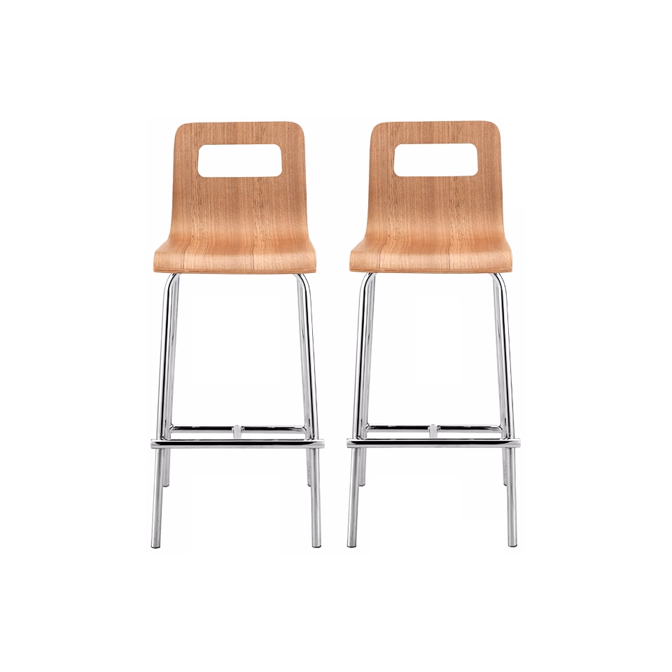 Set of 2 Zuo Escape Natural Wood Counter Stools   #T7642