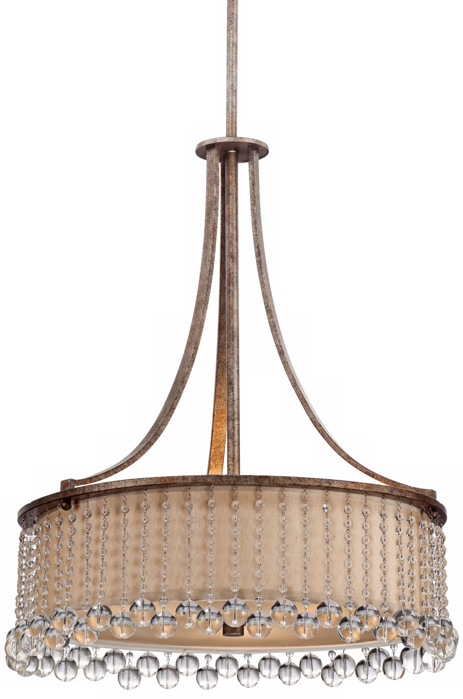 Antique Gold Linen and Crystal 20" Wide Pendant Chandelier