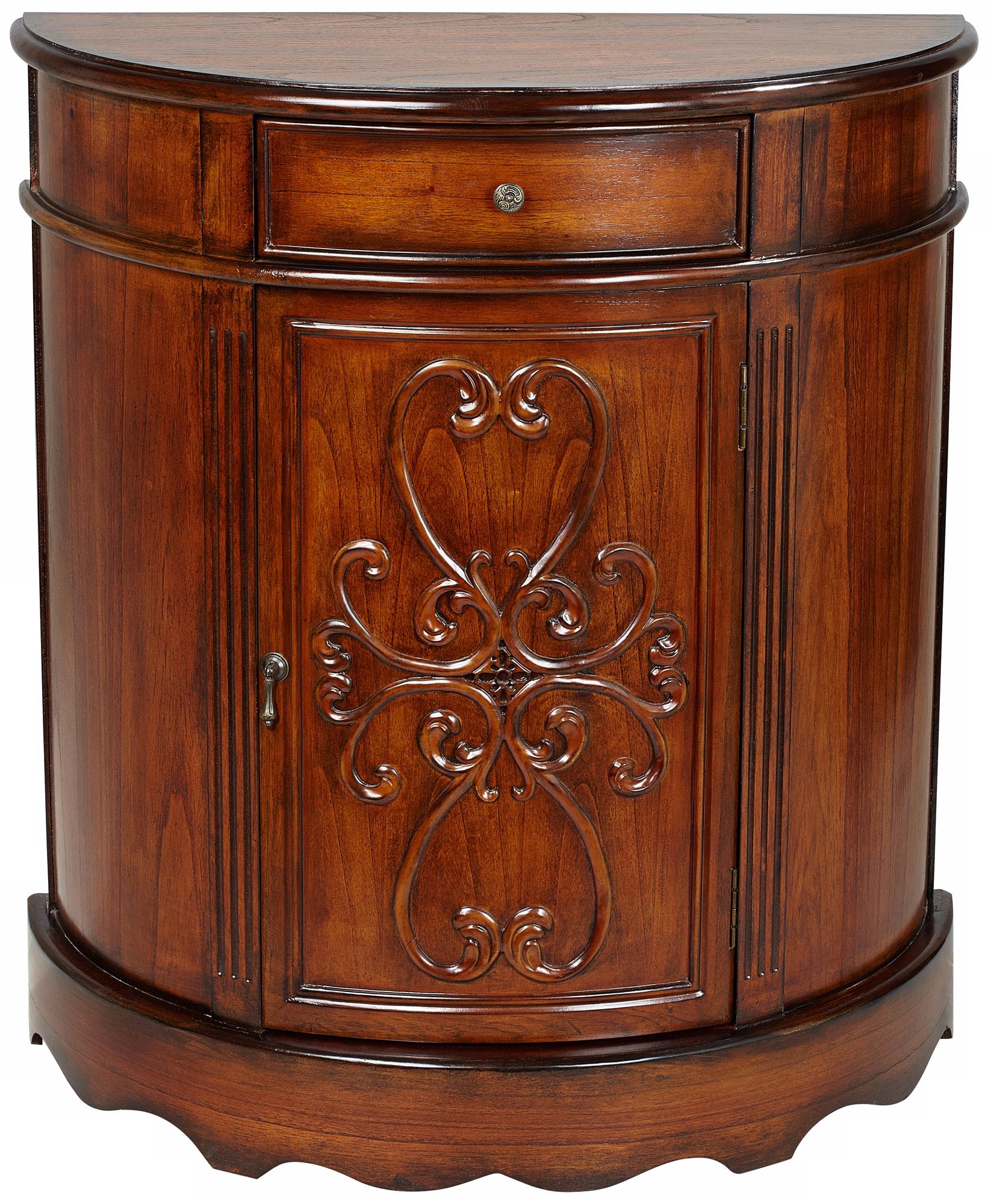 Bexley Pecan Finish Demilune Console Cabinet