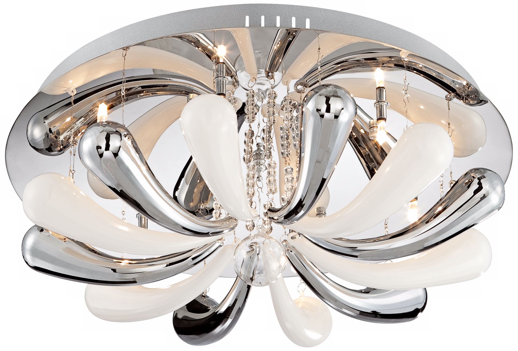 Chrome and Glass Flower Flushmount Ceiling Fixture