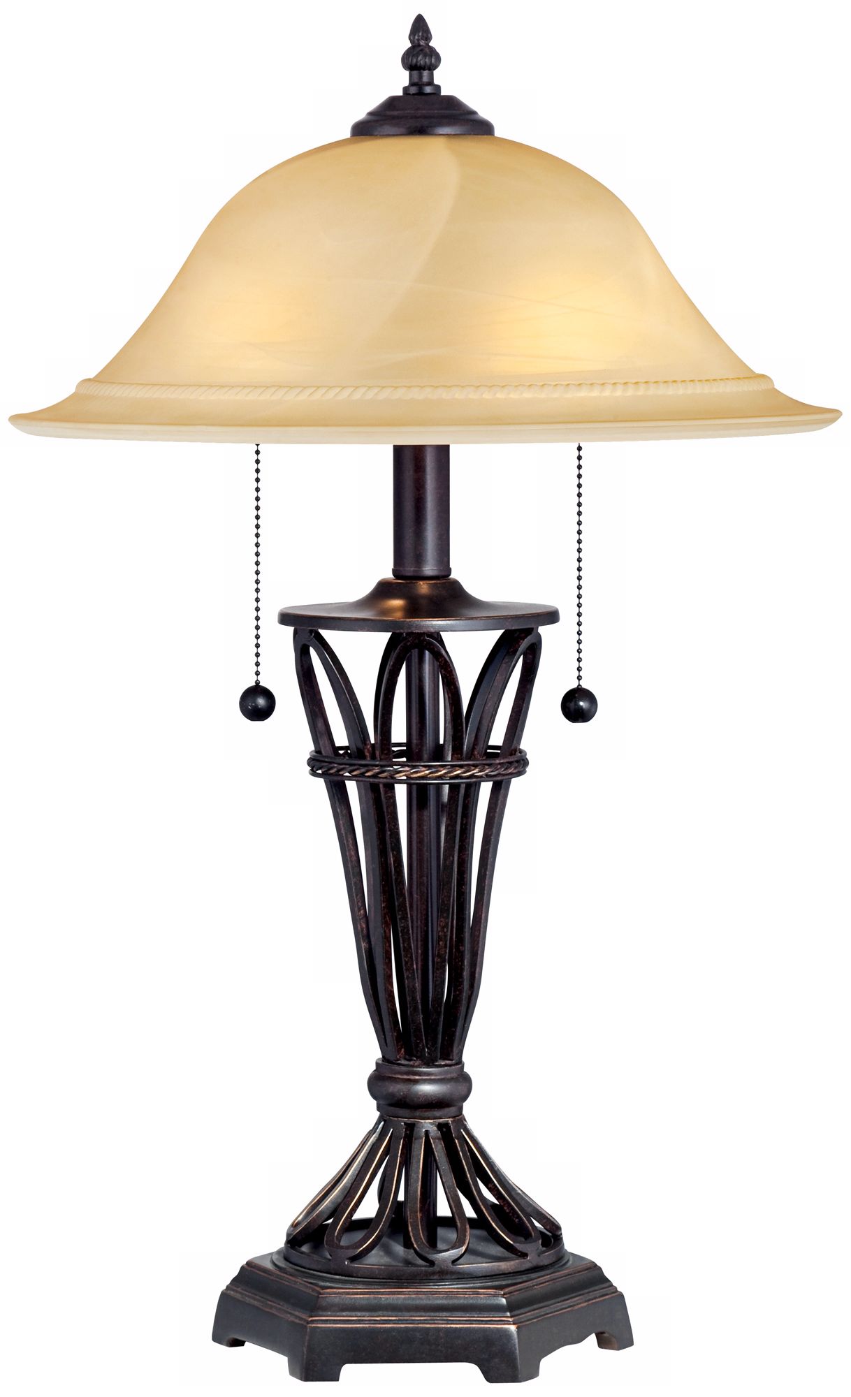 Ivory Glass Shade Iron Cage Table Lamp