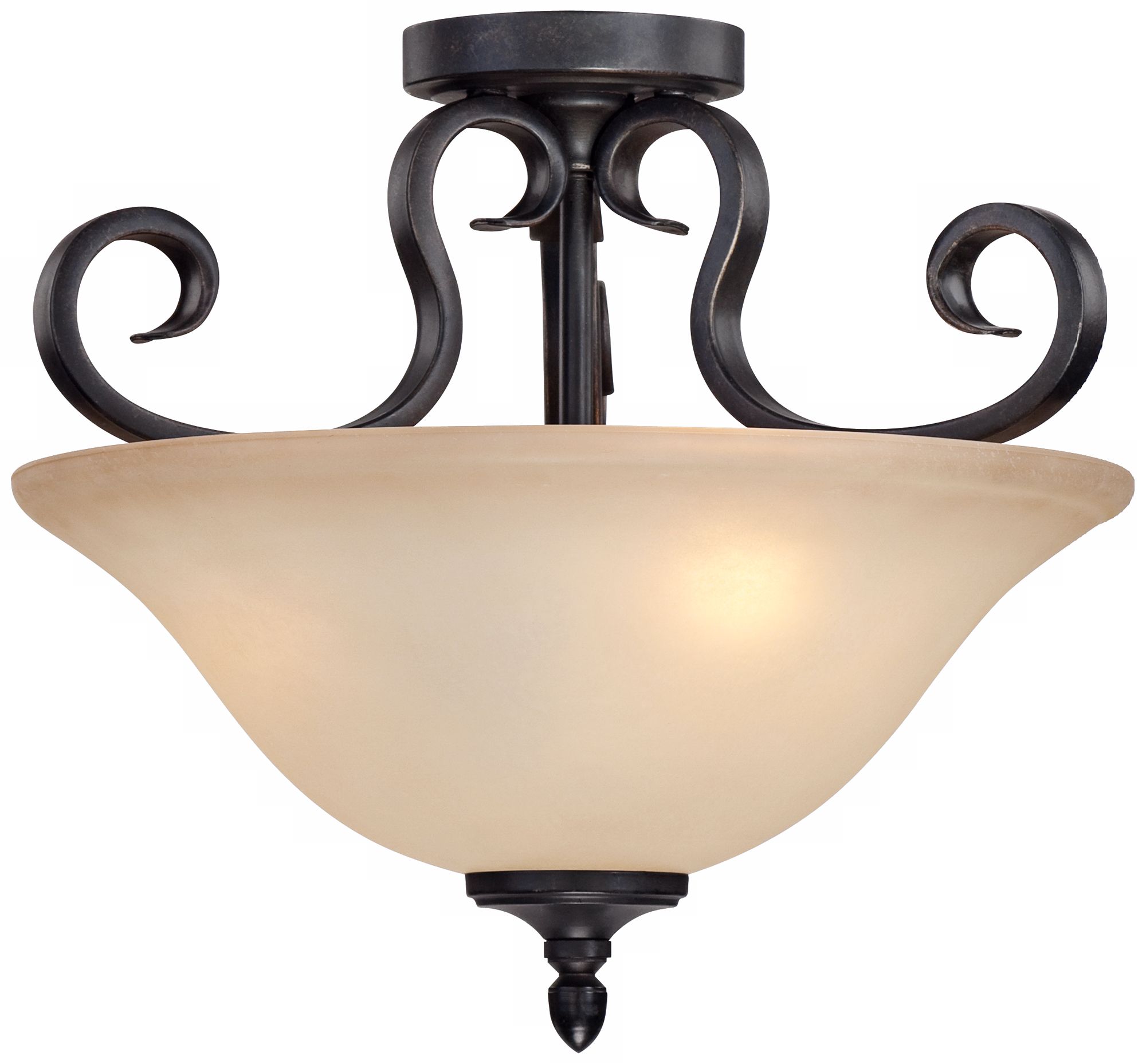 Franklin Iron Works Amber Scroll 16 Wide Semi Flush Light T8444