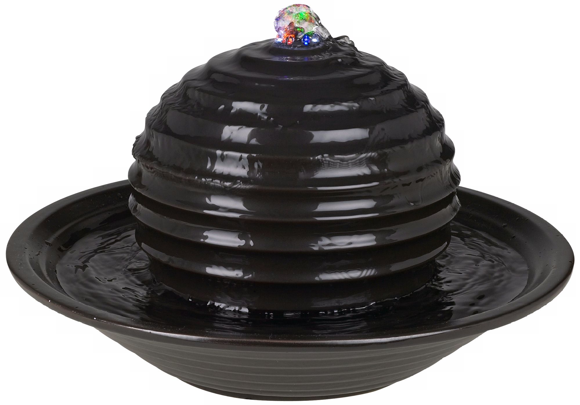 Black Beehive Ribbed Ceramic Table Fountain
