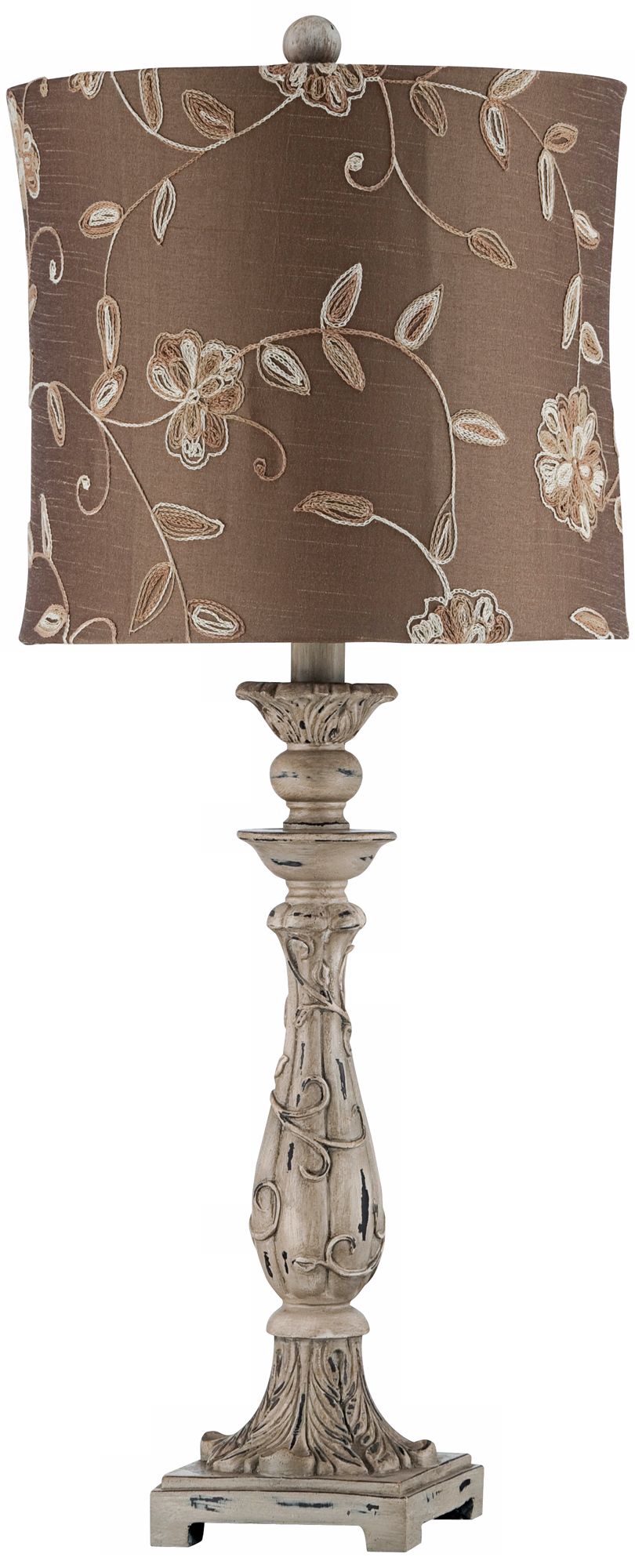 Antique Ivory Vine Embroidered Shade Table Lamp