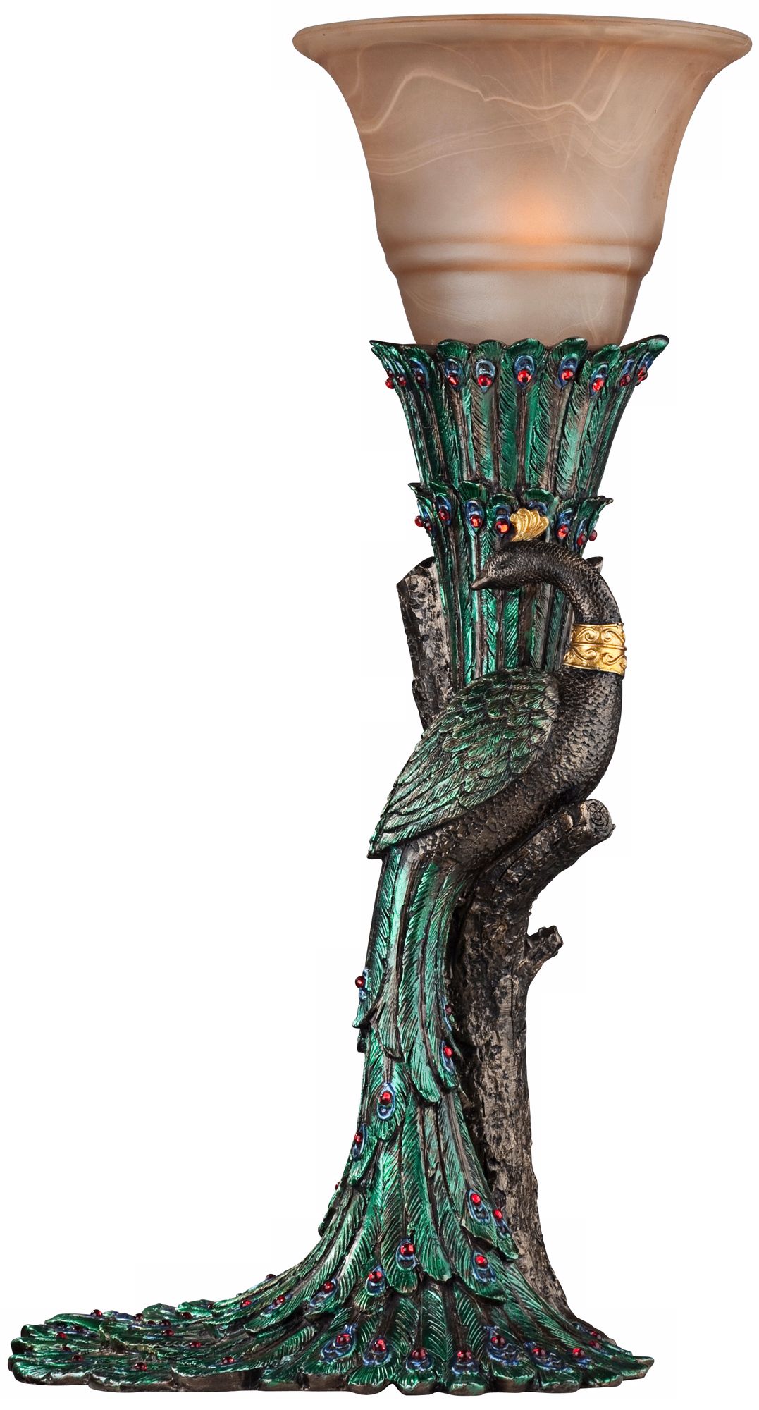 Alabaster Glass Peacock Console Lamp