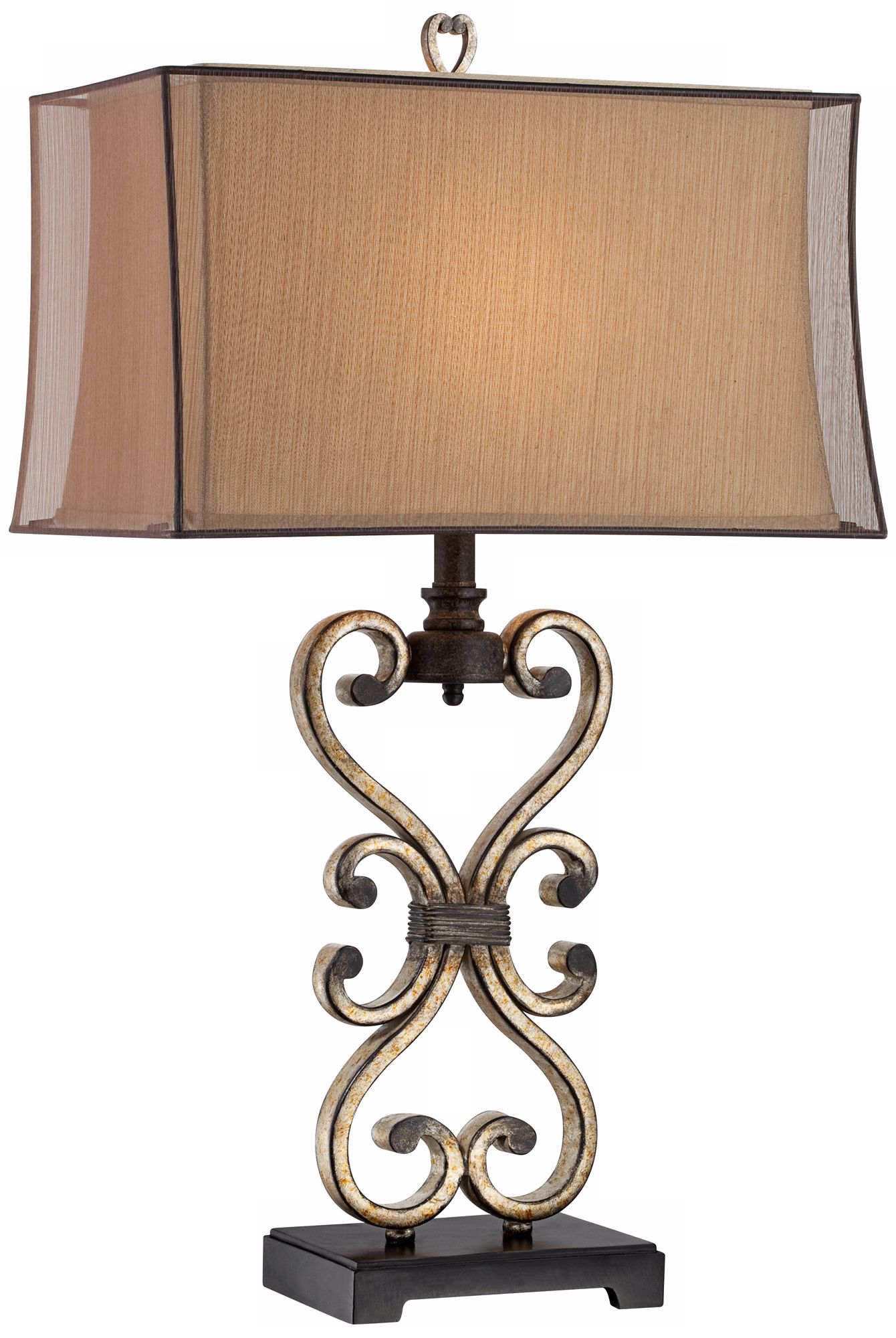 Possini Metal Scroll Double Box Shade Table Lamp