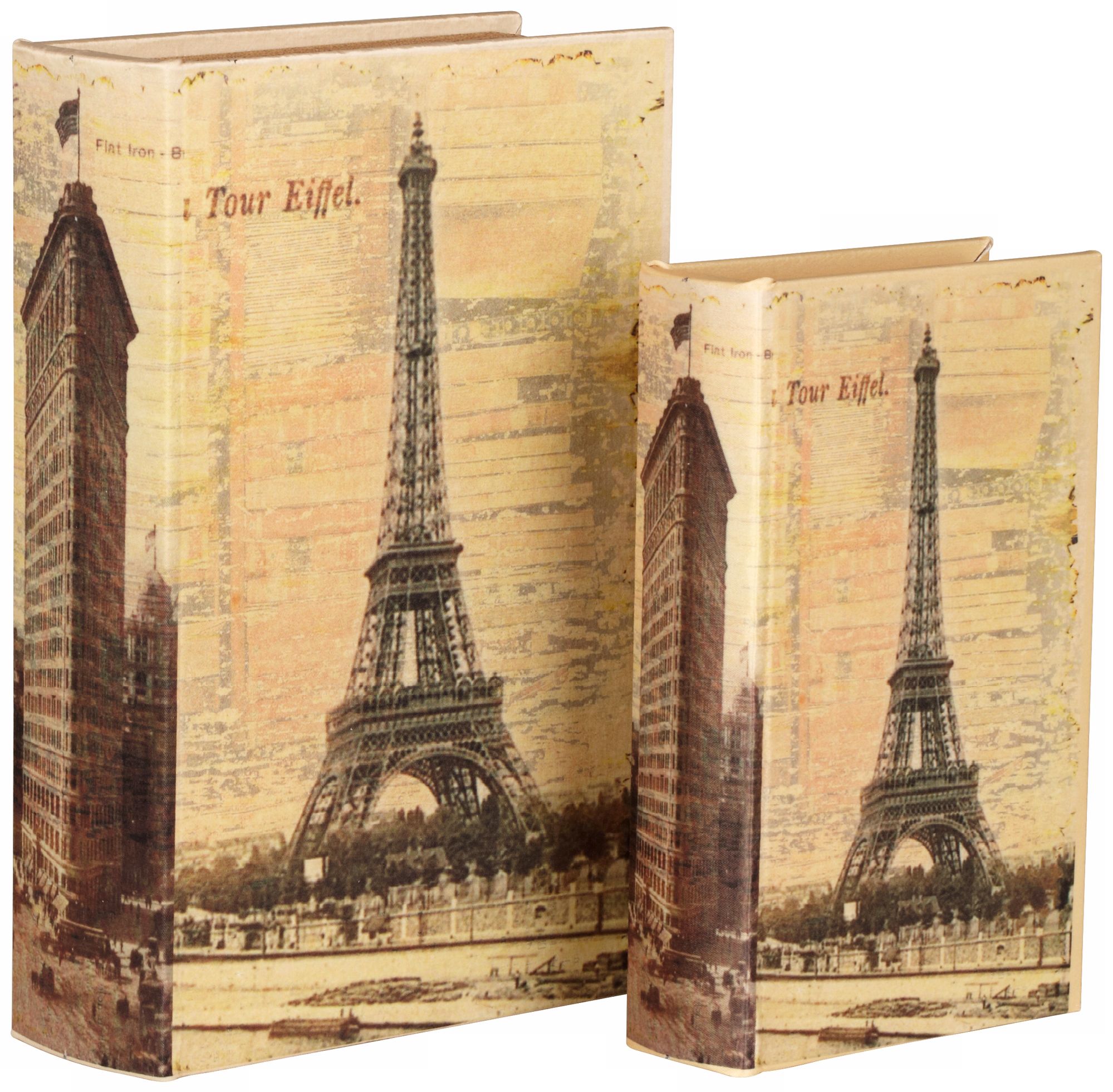 Set of 2 Silk Covered Eiffel Book Boxes