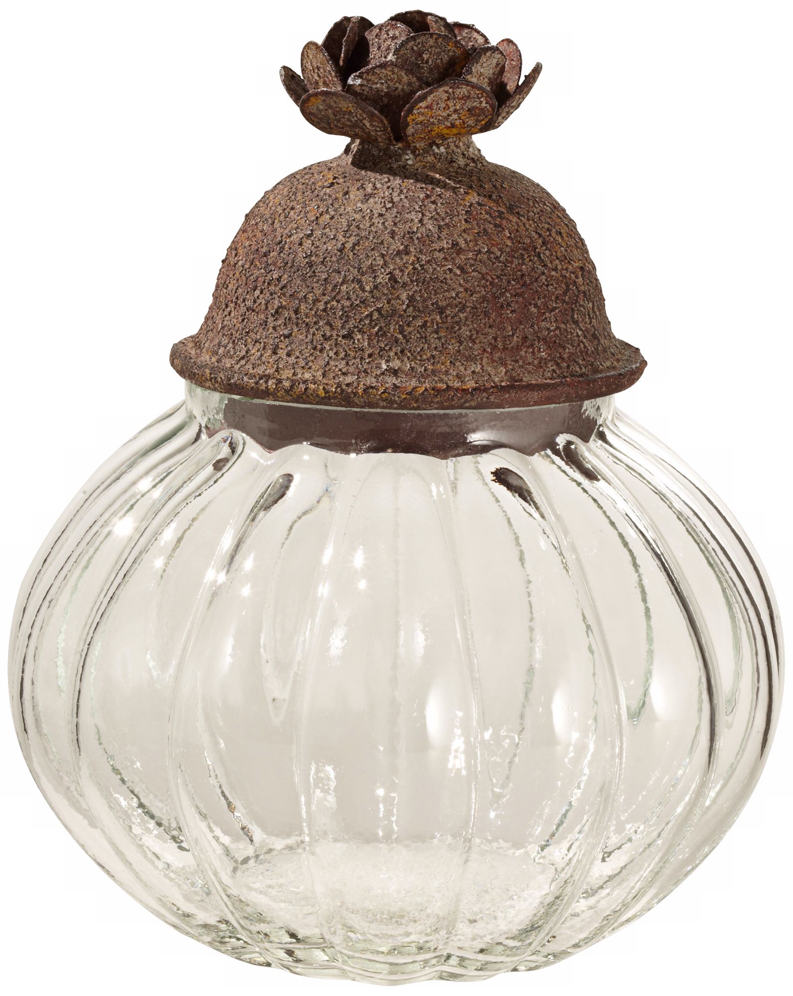 Rust Flower Top Decorative Glass Jar with Lid
