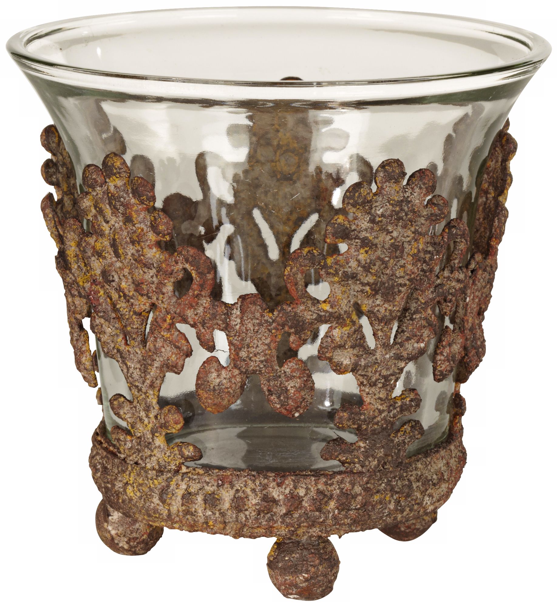 Weathered Metal and Flared Glass Votive Candle Holder