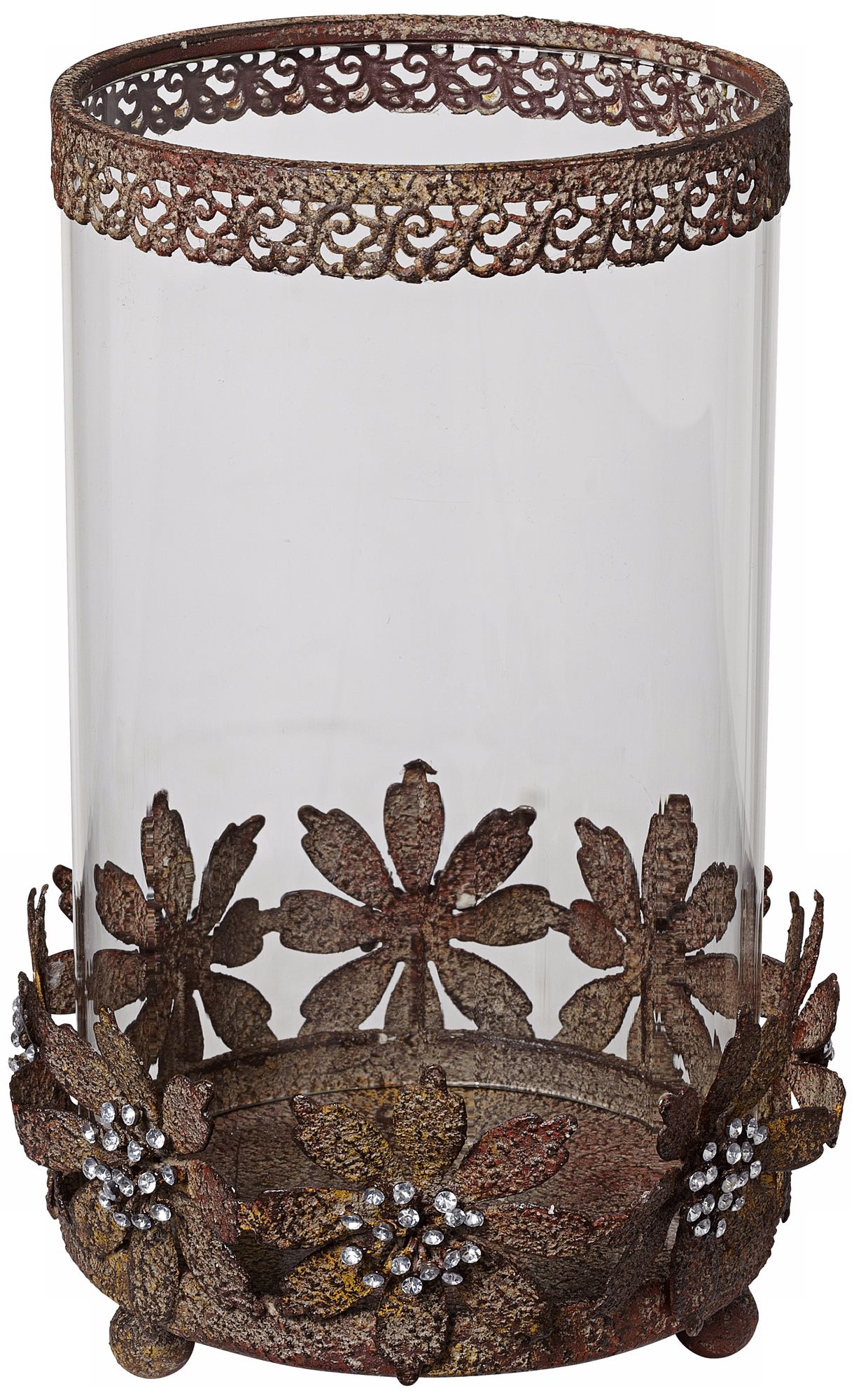 Floral Base Weathered Bronze Pillar Candle Holder