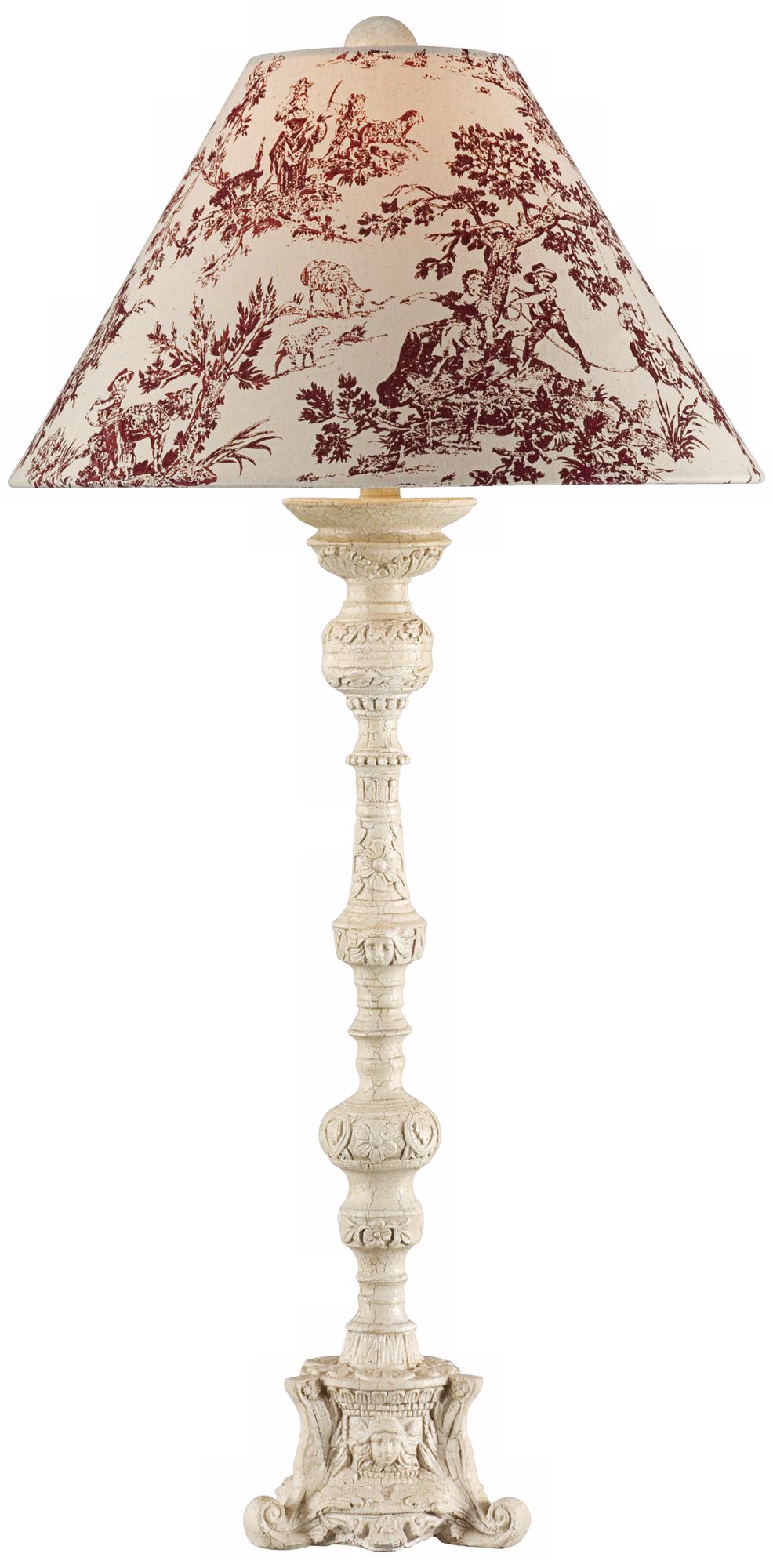 Distressed French Candlestick Toile Shade Console Table Lamp