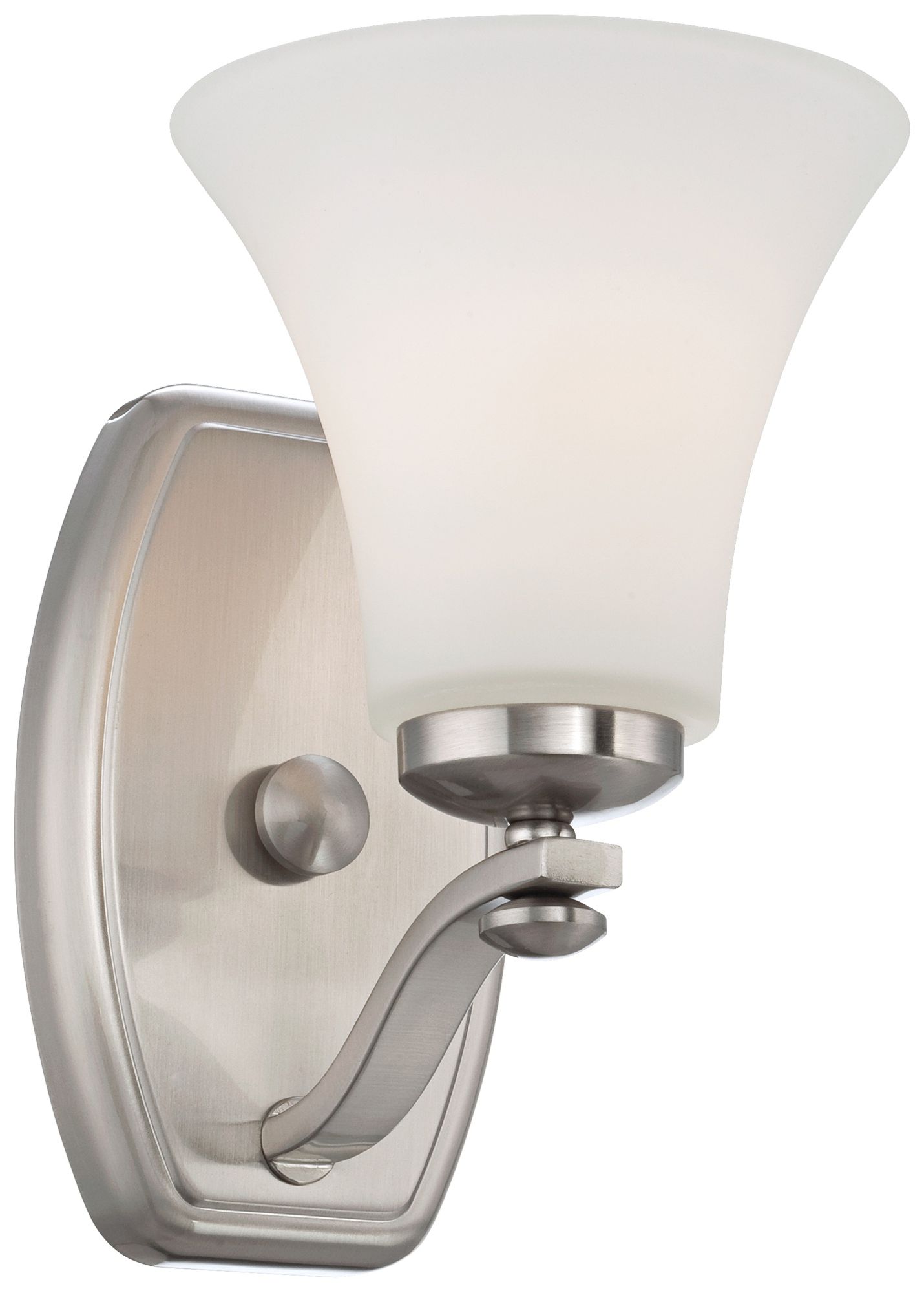 Brushed Nickel and White Glass 9" High Wall Sconce