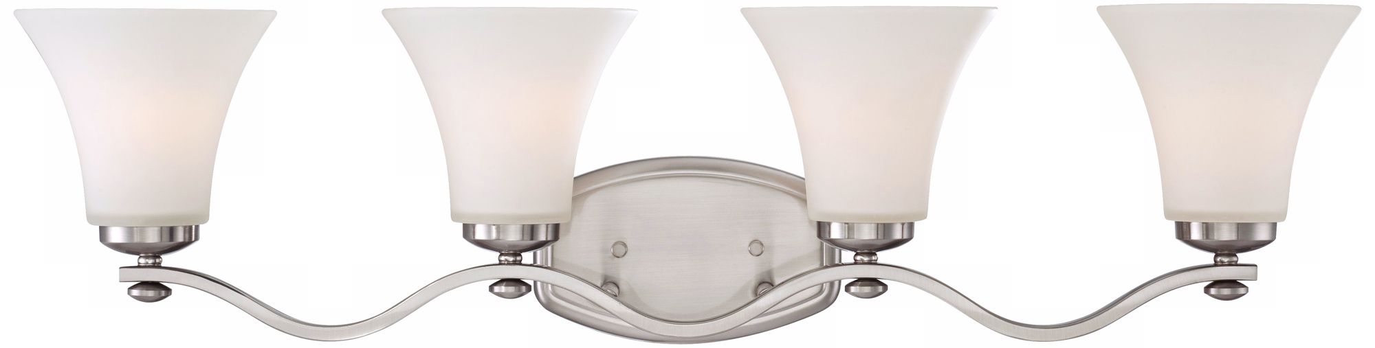 Brushed Nickel White Glass 4-Light Bath Fixture