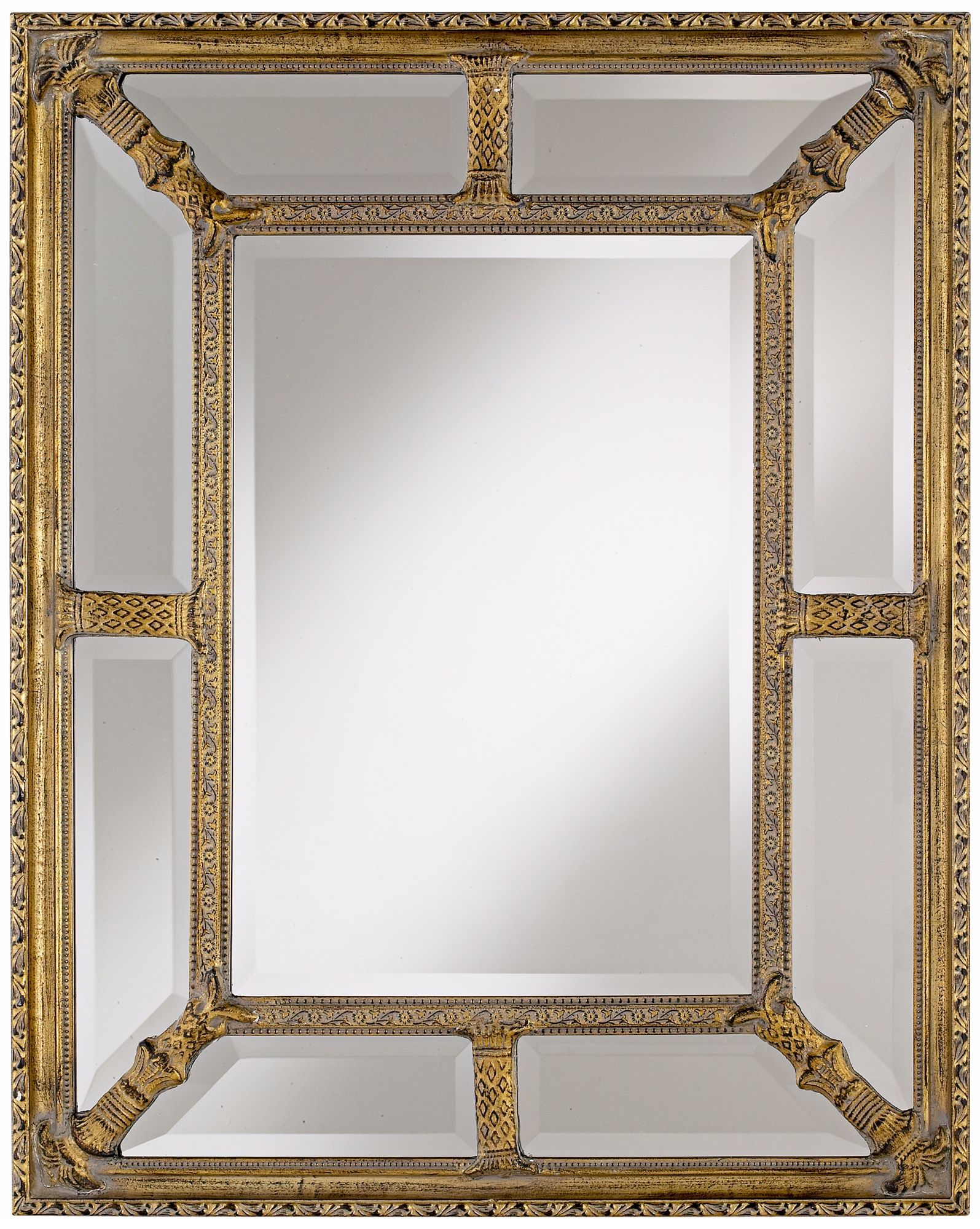 Glass and Gold Border Small 35" High Wall Mirror