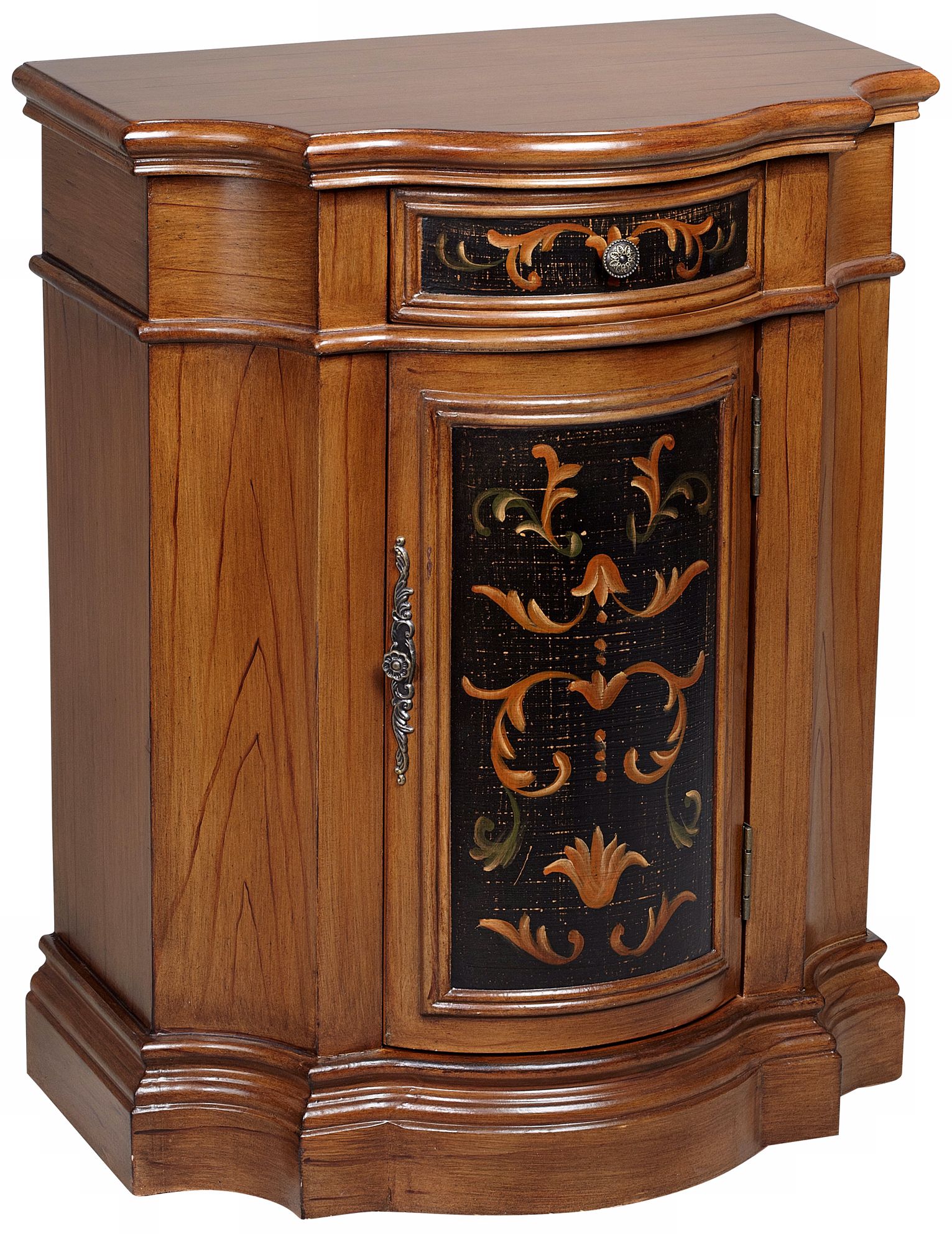Pecan and Black Serpentine Door Demilune Chest