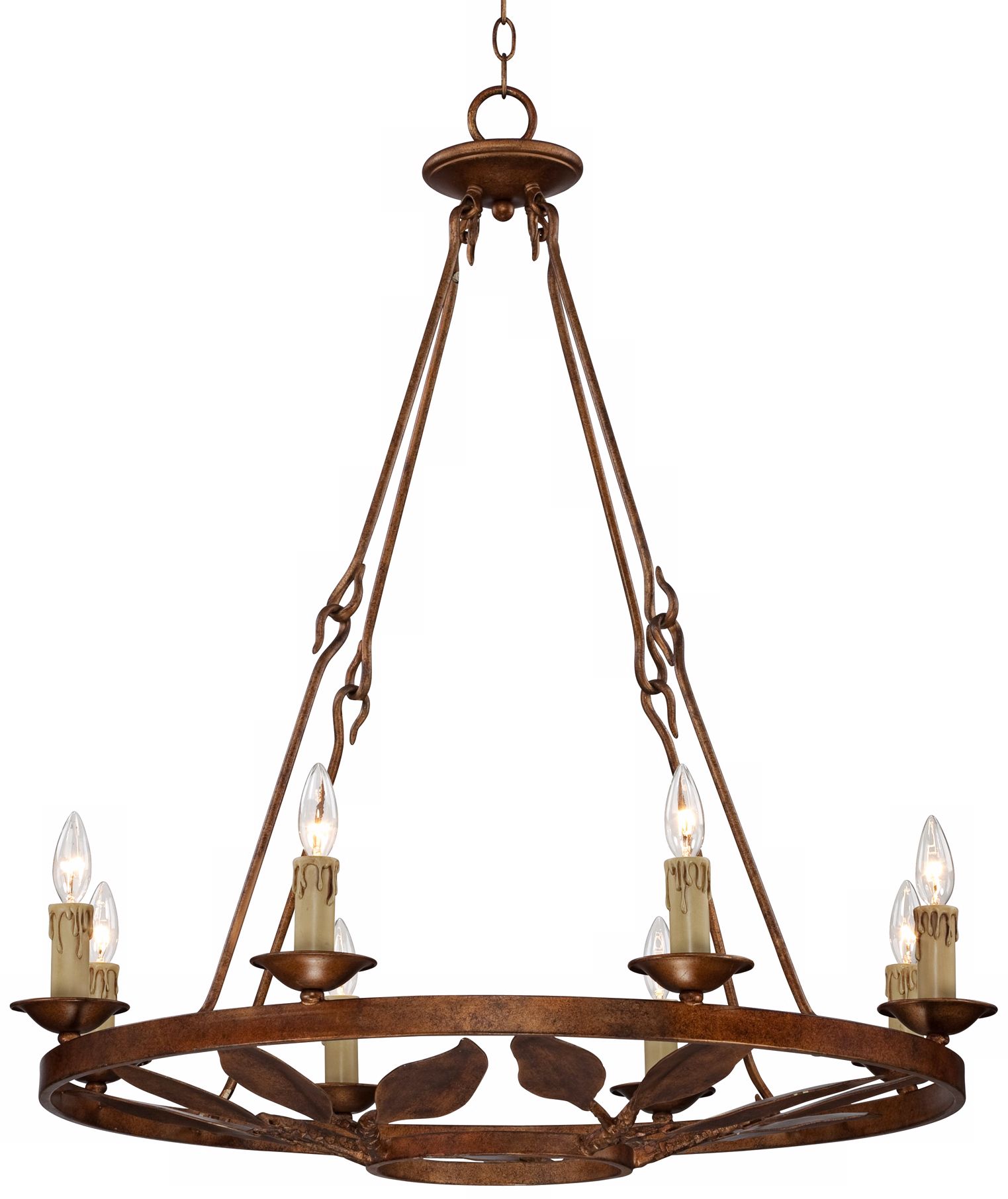 Antique Gold Round Leaf Motif 8-Light Chandelier