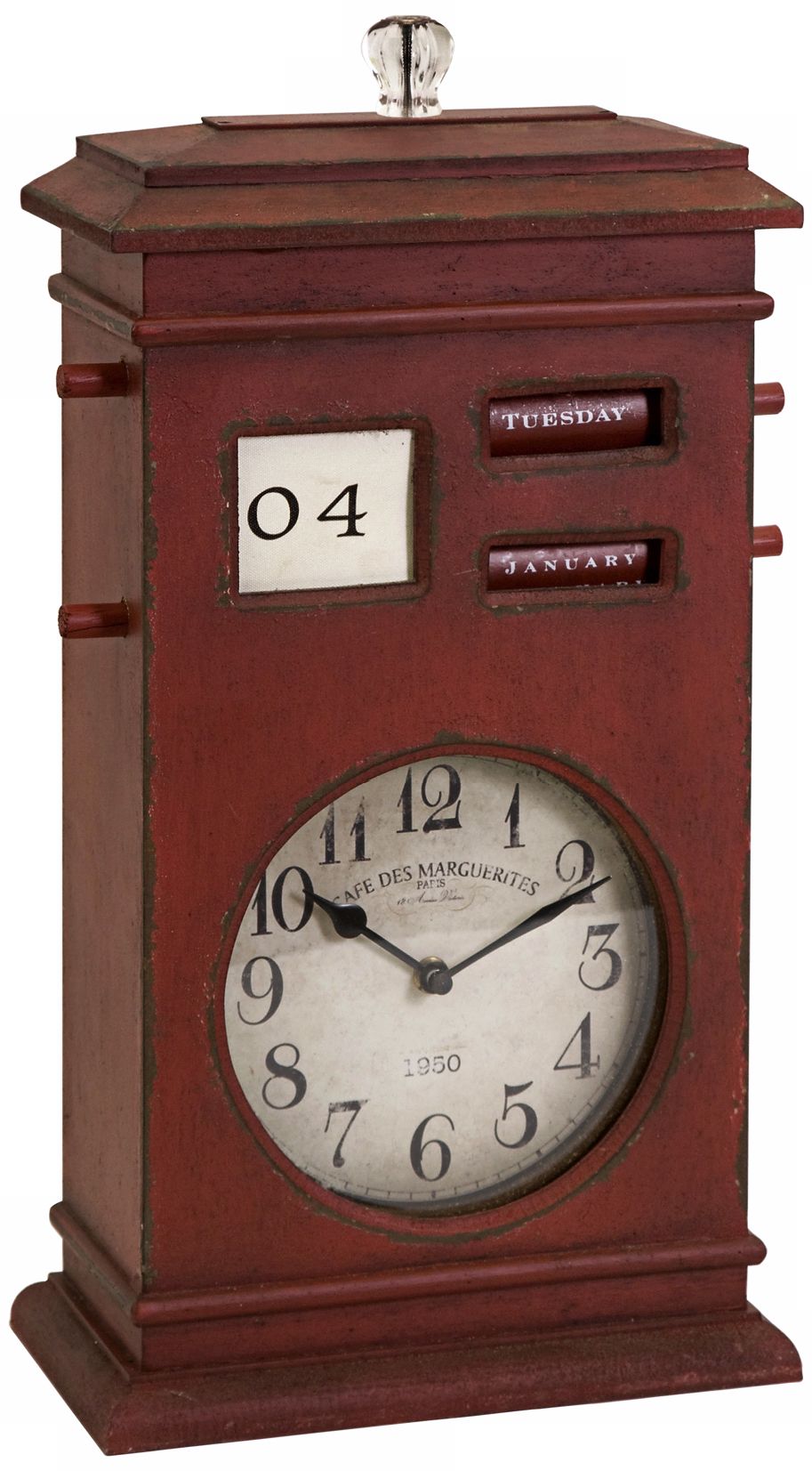 Jerrick Red Distressed Calendar Clock