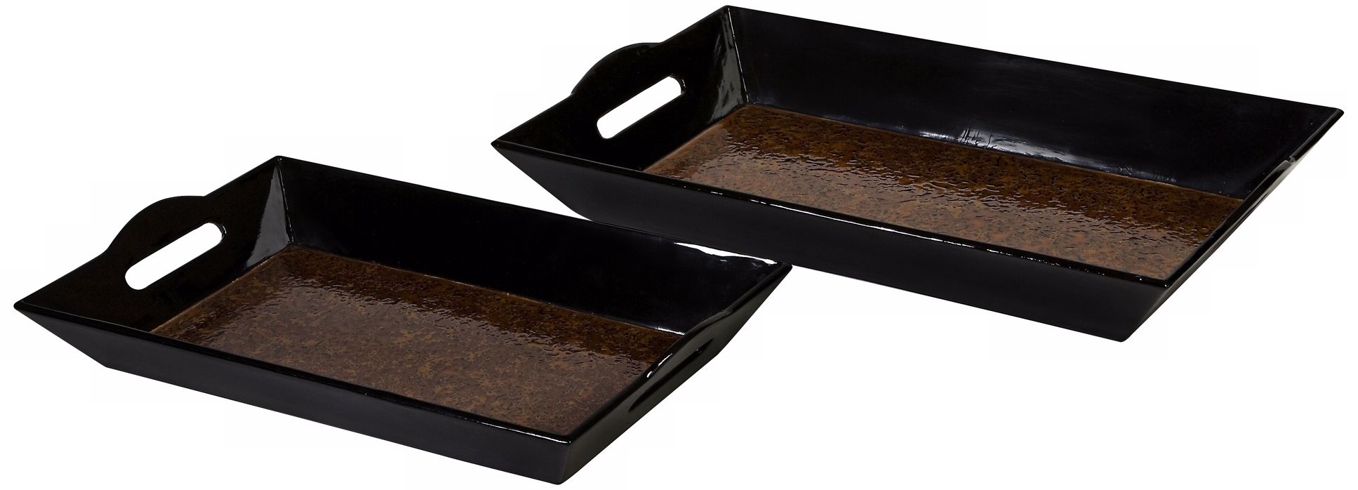 Set of 2 Black and Orange Bamboo Catalina Trays