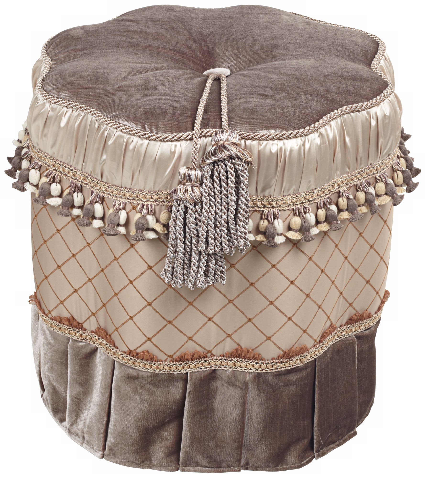 Emily Taupe Multi Fabric 18 1/2" Round Ottoman