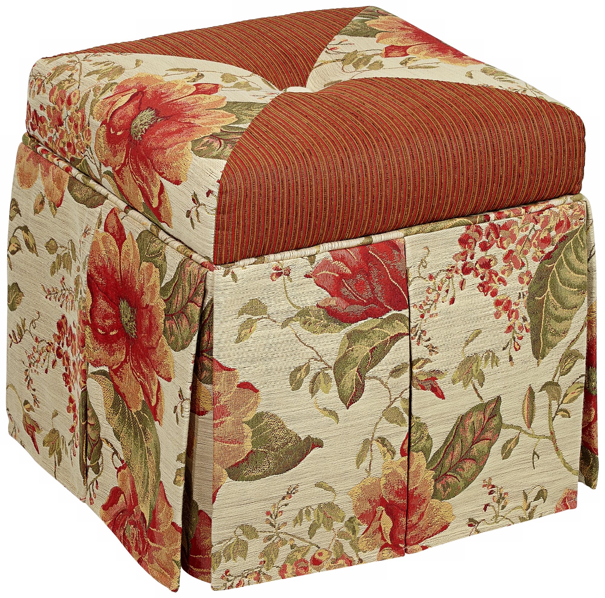 Jenna Floral Pattern Square Storage Ottoman