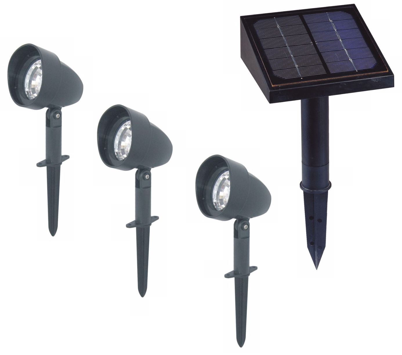 Set of Three Black 9-LED Solar Landscape Spotlights